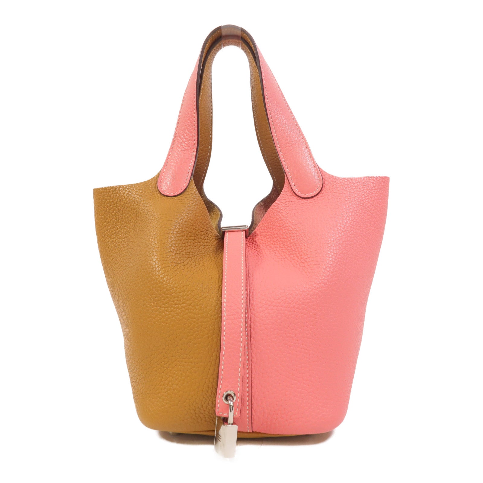 HERMES Clemence皮革Picotin PM手挽袋Rose Azalee/Sesame