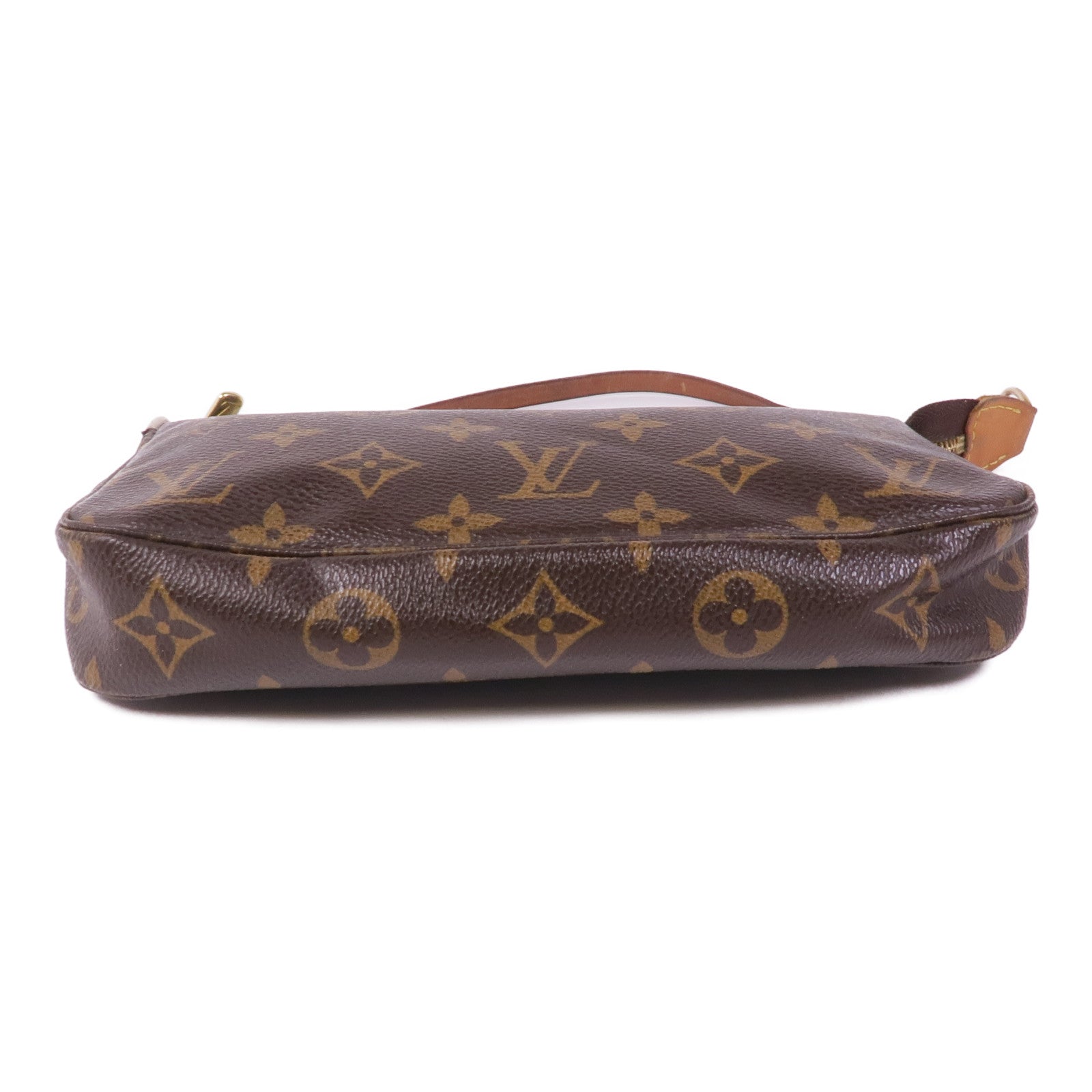 LOUIS VUITTON Monogram Pochette Accessoires金扣手挽袋棕色