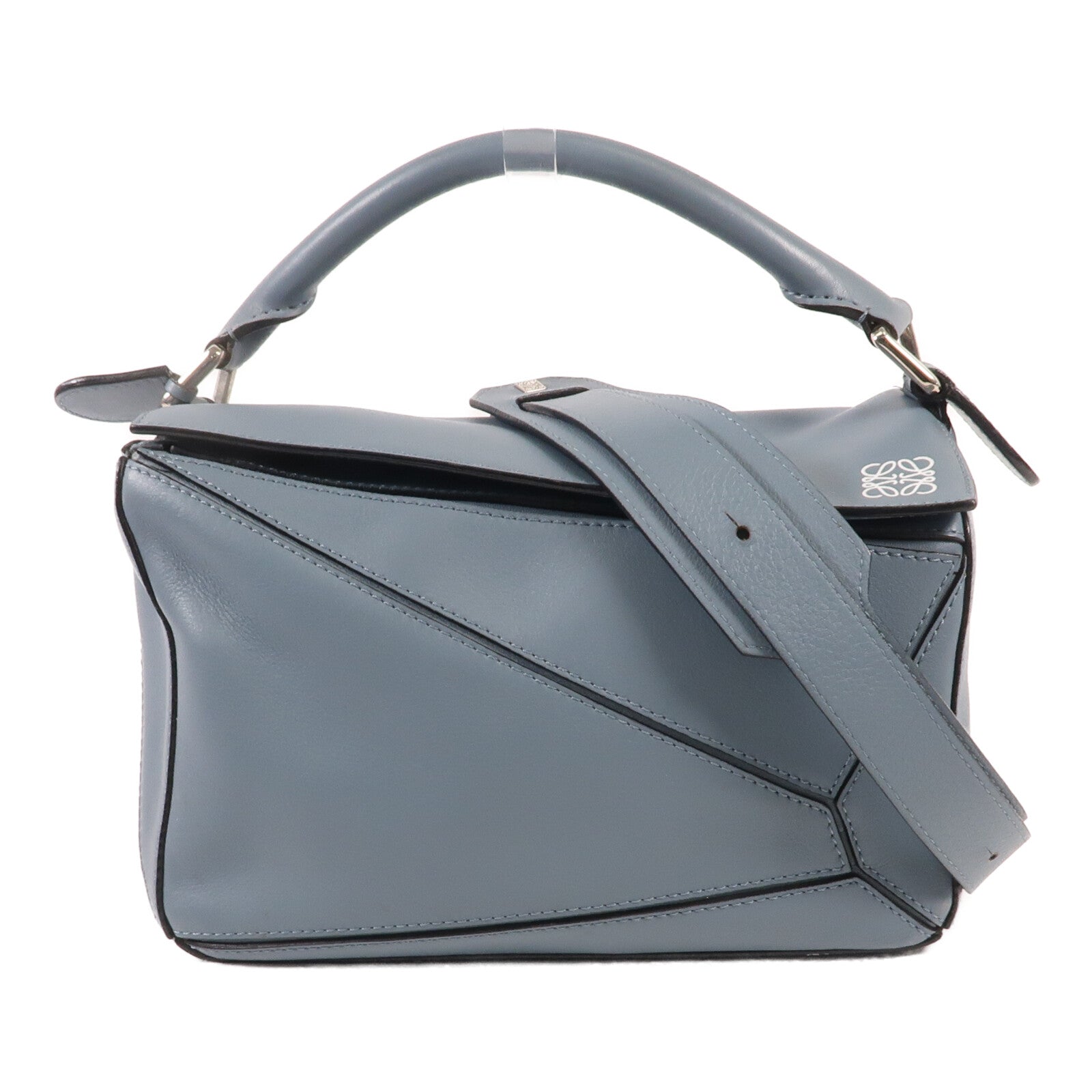 LOEWE 牛皮皮革Puzzle Small銀扣手挽肩背兩用袋