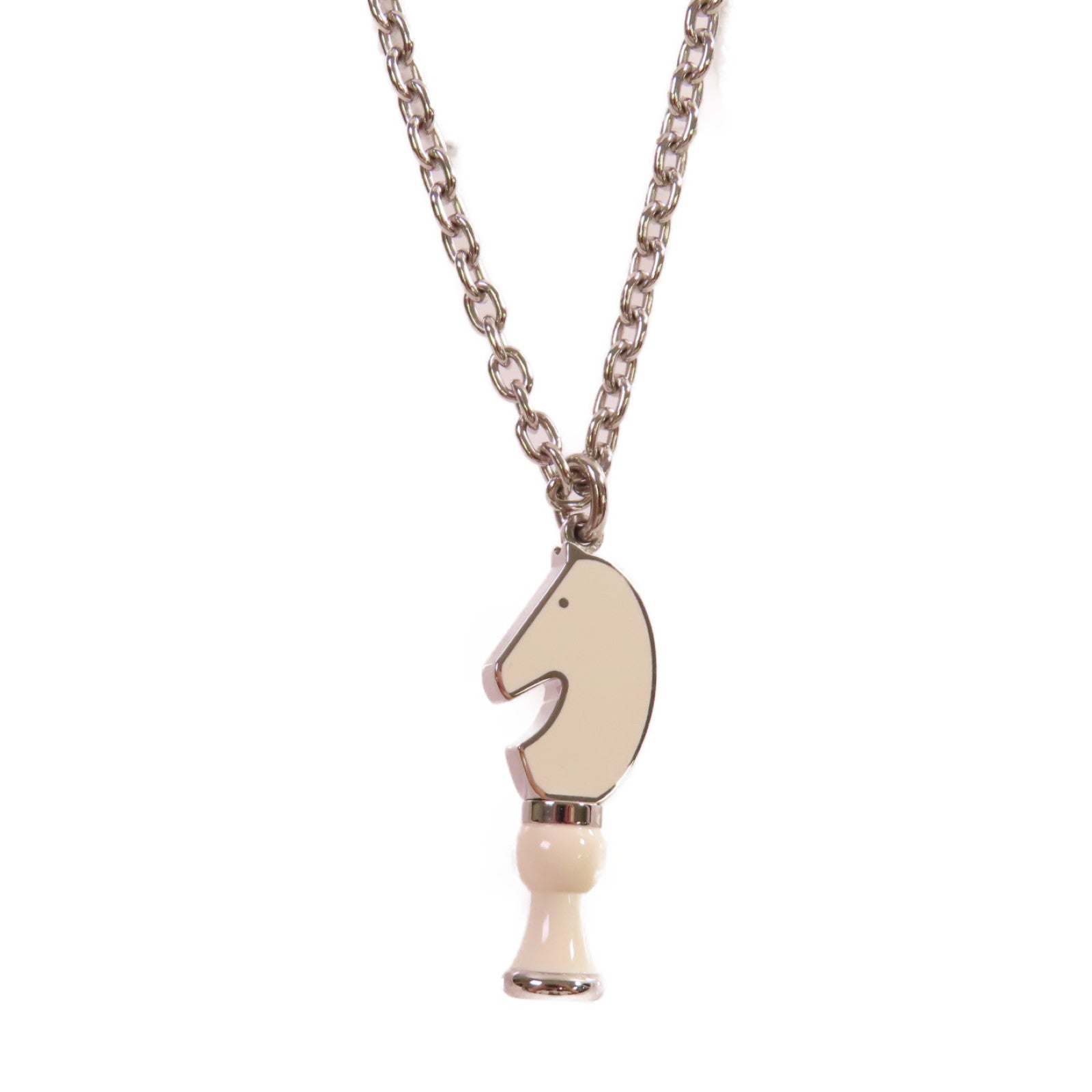 HERMES 金屬/琺瑯Cavalier Necklace項鏈白色/銀色