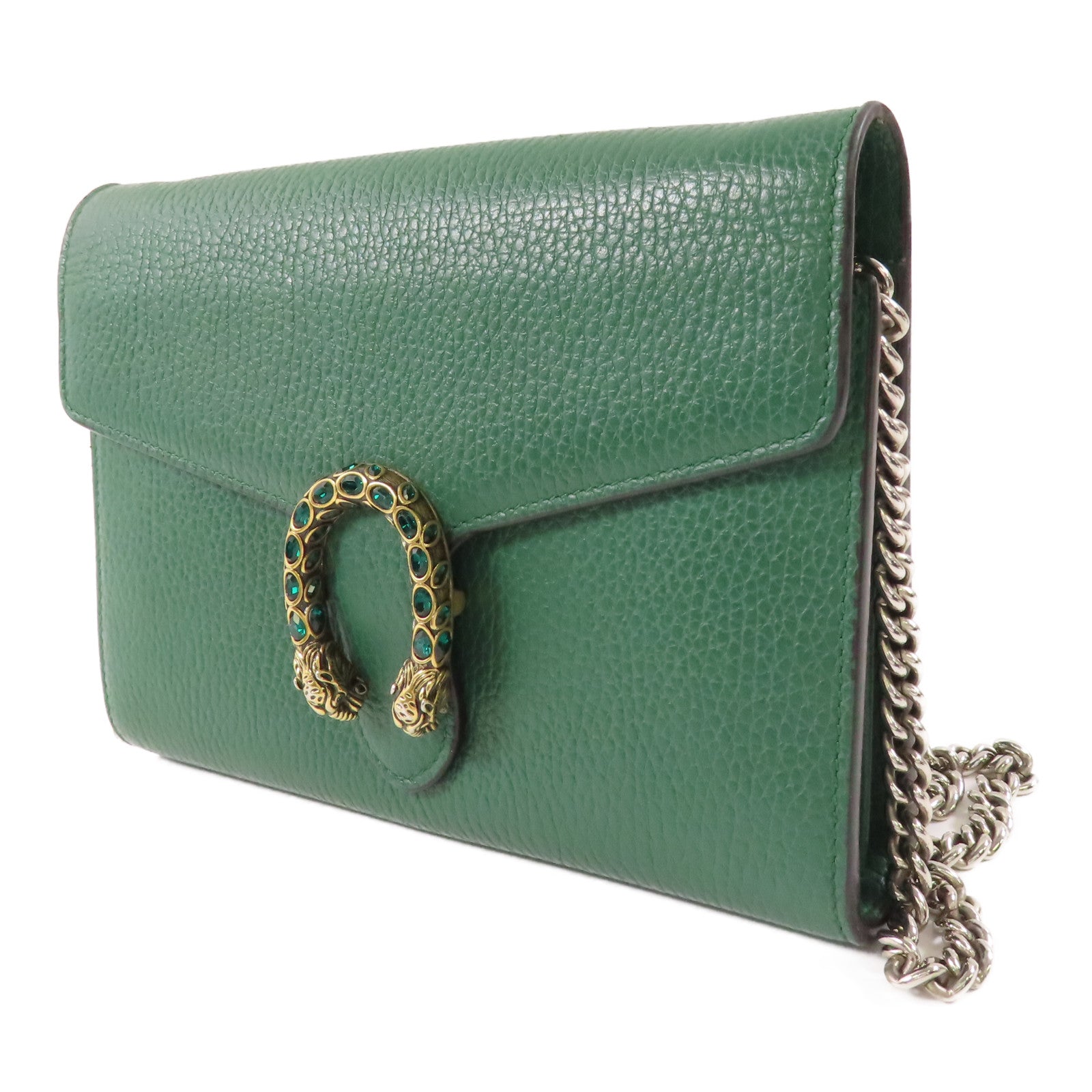 GUCCI GG Dionysus Chain Wallet Chain Shoulder Bag 401231 Calfskin Leather Green