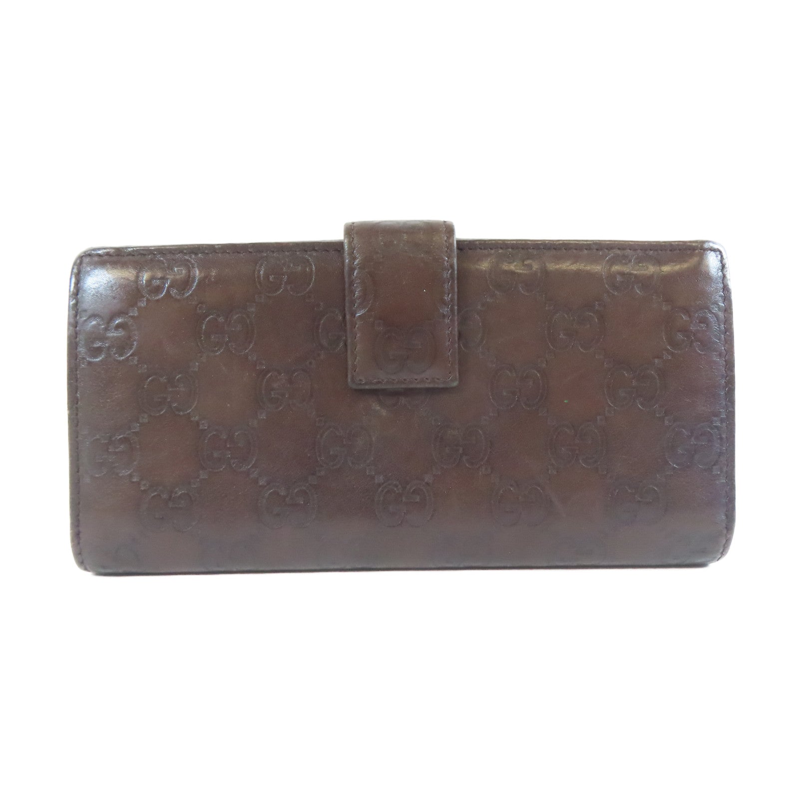 GUCCI 牛皮皮革Long Wallet銀扣長錢包啡色