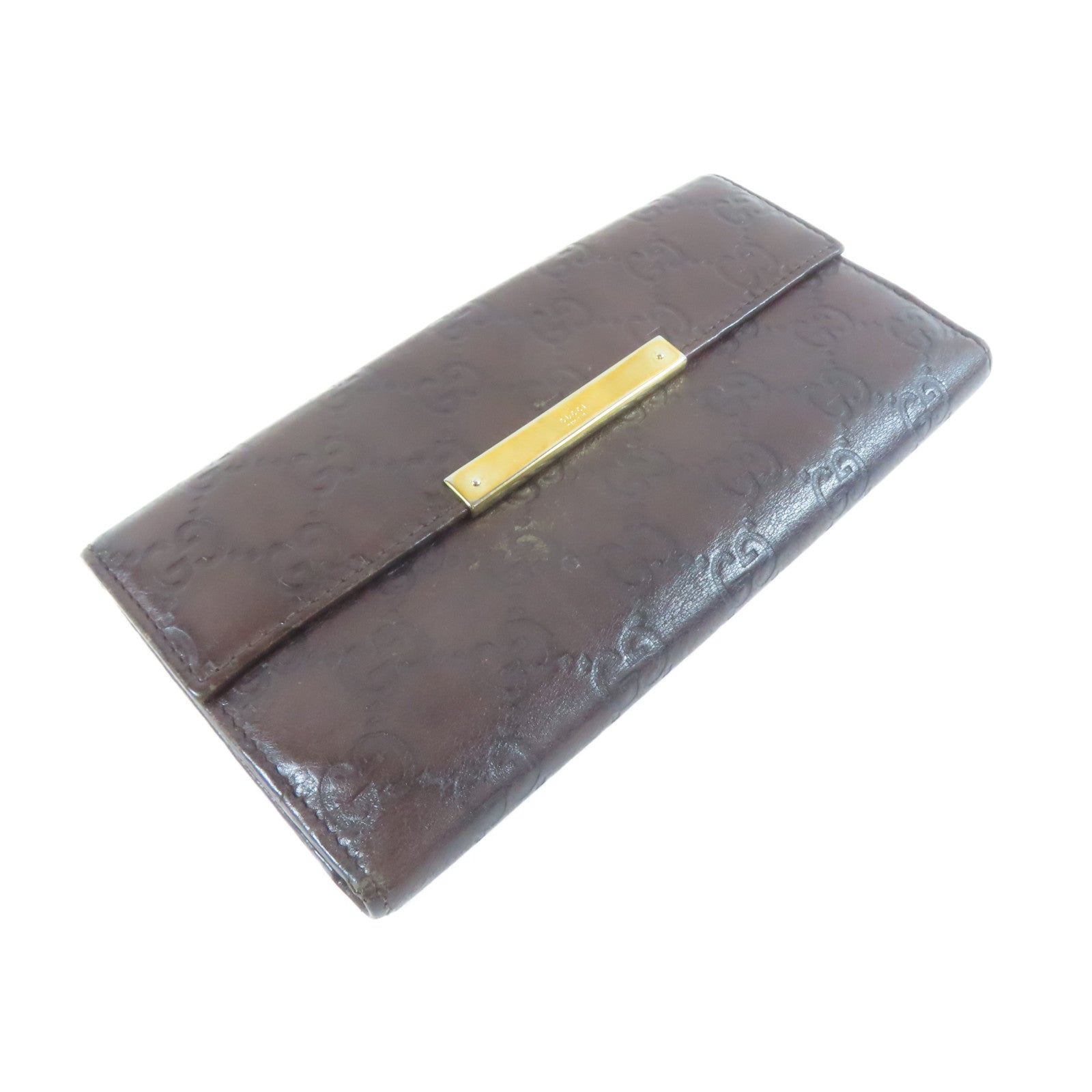 GUCCI 牛皮皮革Long Wallet銀扣長錢包啡色