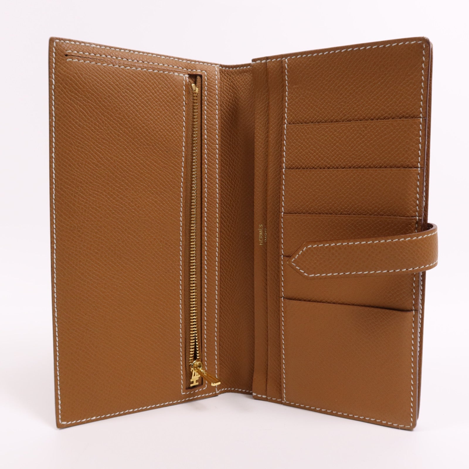 HERMES 【激減優惠】Epsom皮革Bearn W Snap Wallet金扣長錢包Gold
