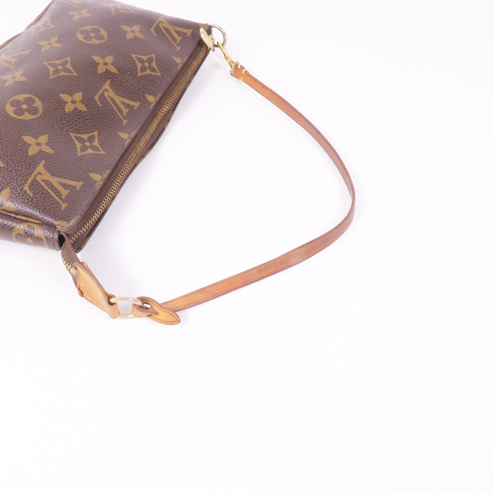 LOUIS VUITTON Monogram Pochette Accessoires金扣手挽袋棕色
