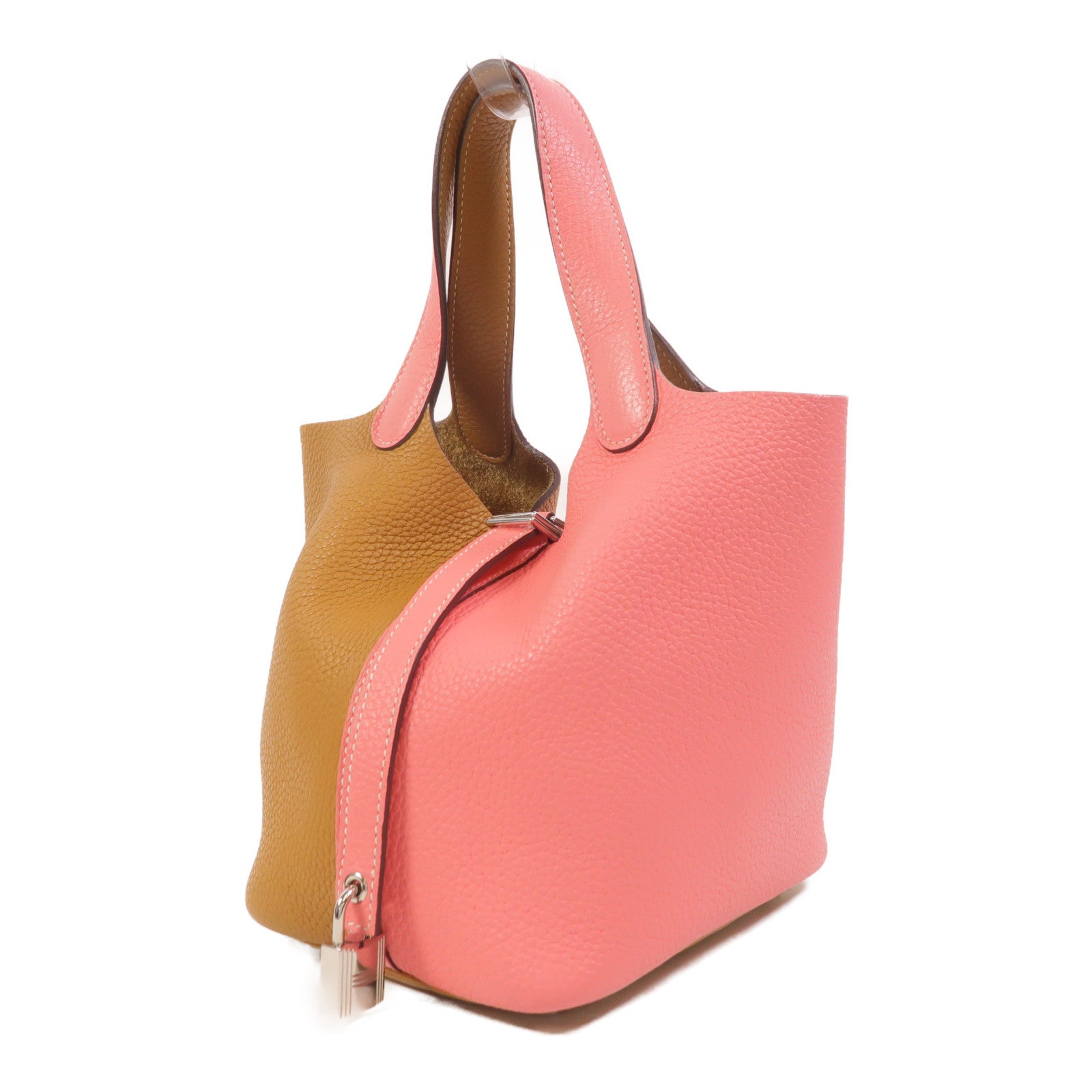 HERMES Clemence皮革Picotin PM手挽袋Rose Azalee/Sesame