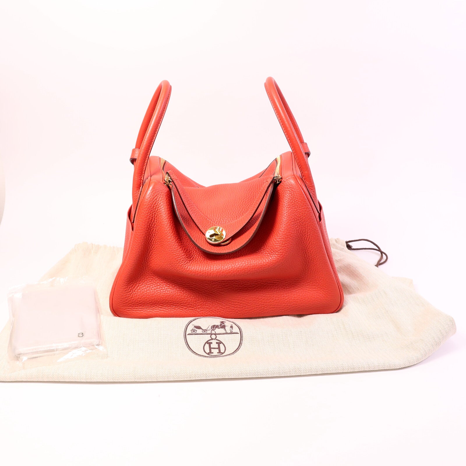 HERMES Clemence皮革Lindy 30肩背袋Rouge Tomate