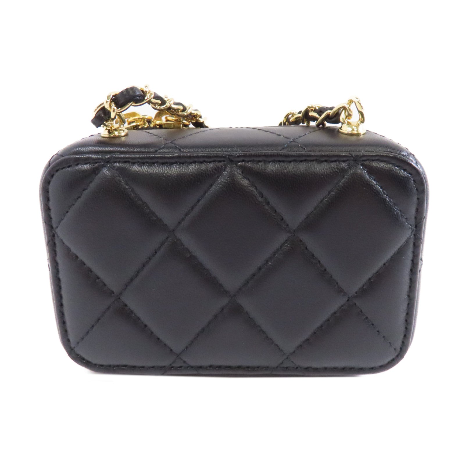 CHANEL 菱格羊皮皮革金Clutch With Chain金扣鏈帶肩背袋黑色/金色