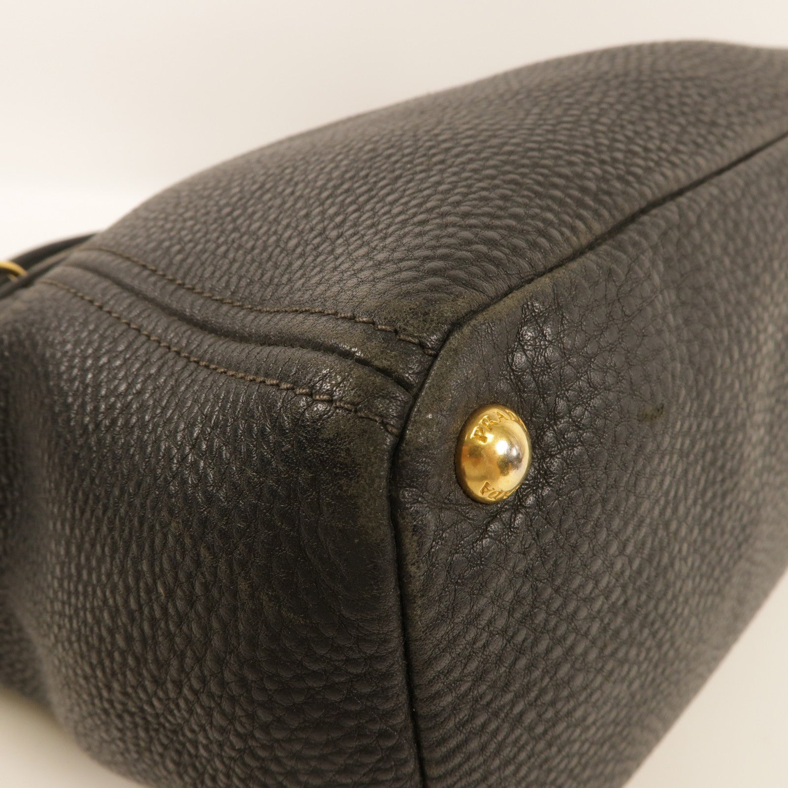 PRADA Side Pocket Tote Bag Handbag 2 Way Shoulder Bag Calfskin Leather Black