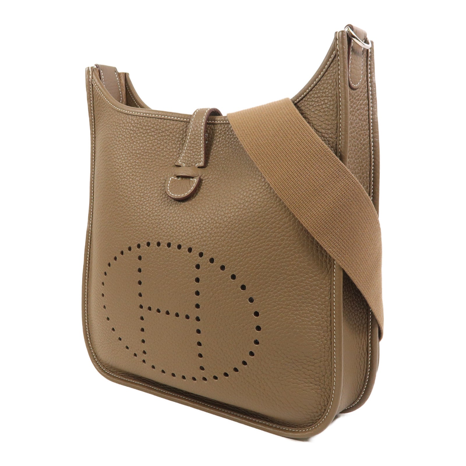 HERMES Clemence皮革Evelyne PM銀扣肩背袋Etoupe