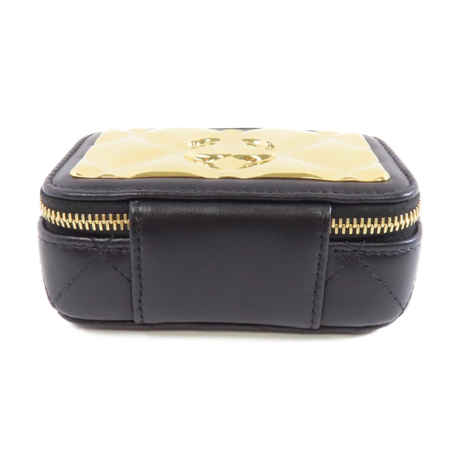 CHANEL 菱格羊皮皮革金Clutch With Chain金扣鏈帶肩背袋黑色/金色