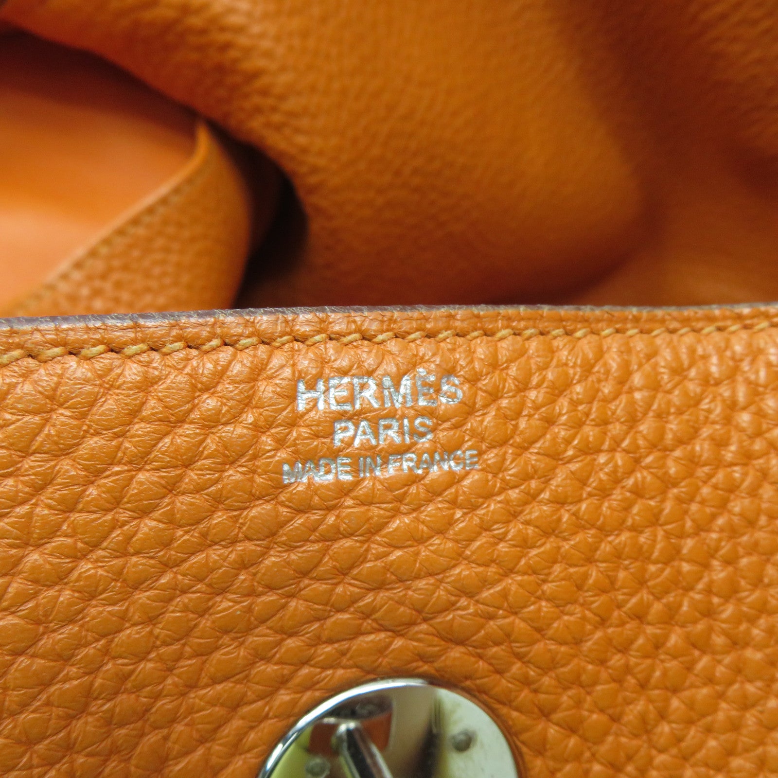 HERMES **【激減優惠】Clemence皮革Lindy 34銀扣手挽肩背兩用袋橙色