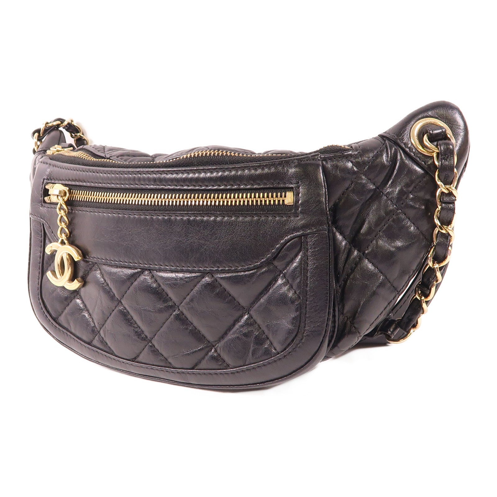 CHANEL 牛皮皮革Waist Bag金扣腰包