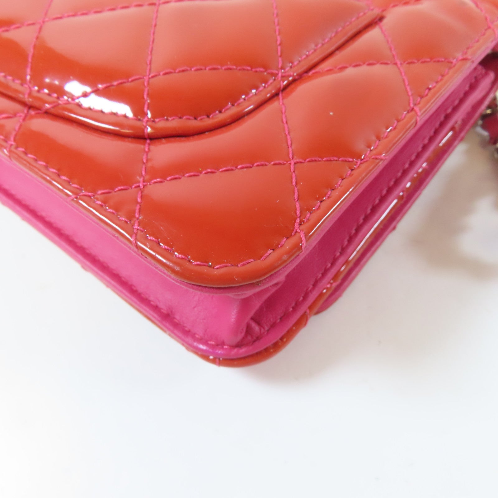 CHANEL 【激減優惠】菱格漆皮皮革Wallet On Chain銀扣鏈帶肩背袋紅色