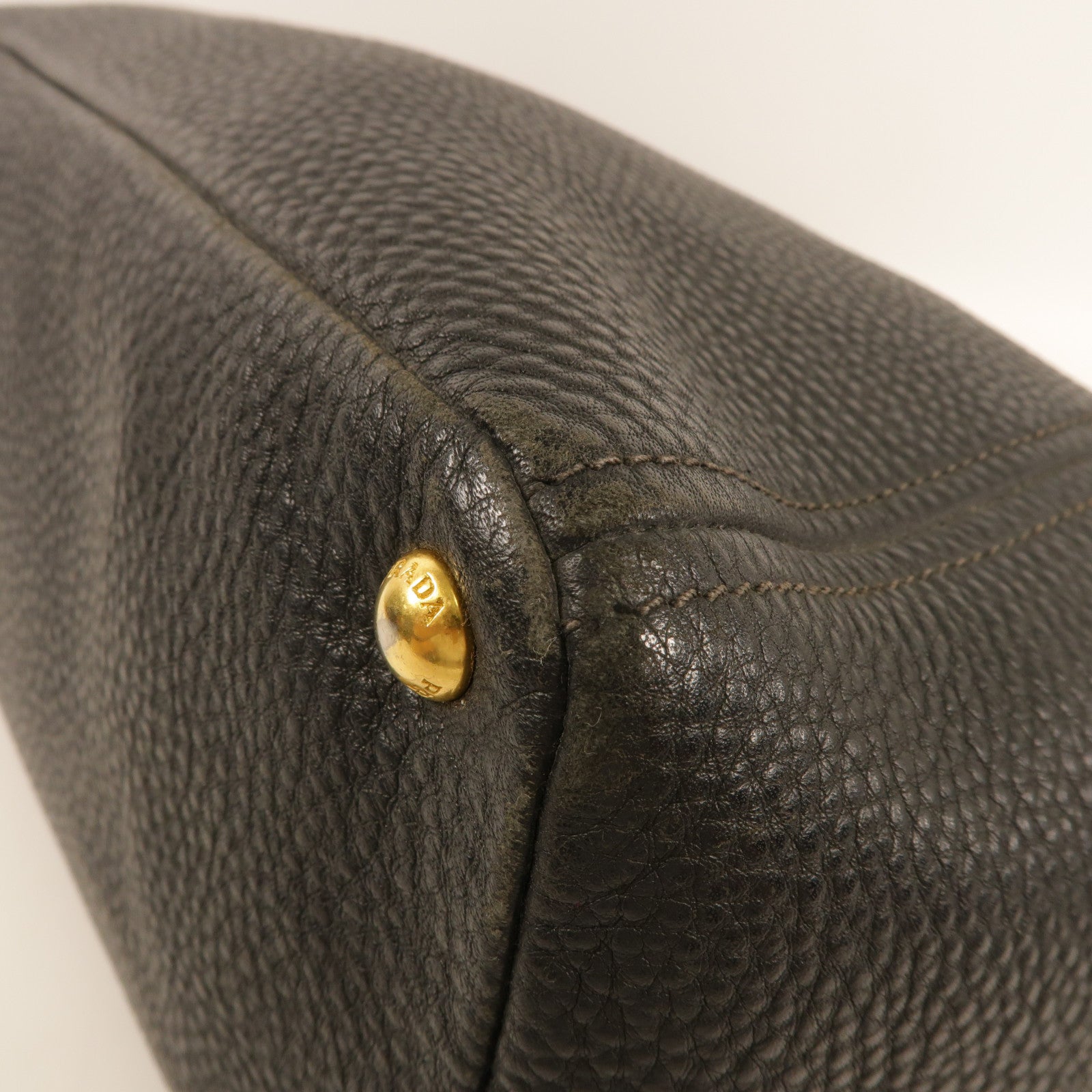 PRADA Side Pocket Tote Bag Handbag 2 Way Shoulder Bag Calfskin Leather Black