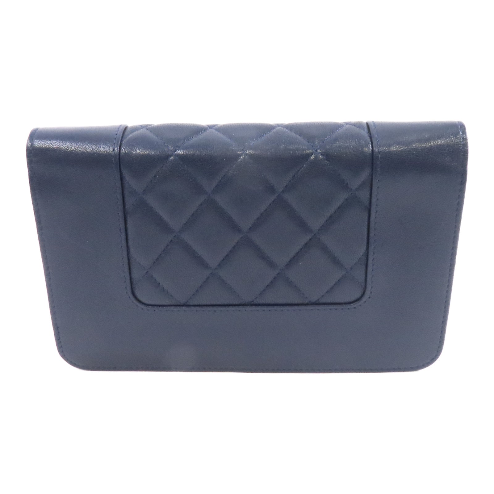 CHANEL 【激減優惠】菱格牛皮皮革Wallet On Chain Shoulder Bag銀扣鏈帶肩背袋深藍色
