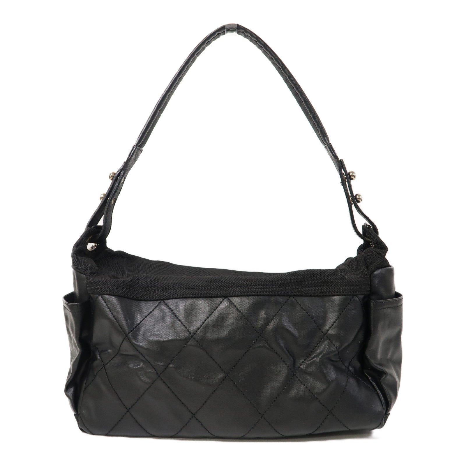 CHANEL 【激減優惠】菱格塗層帆布Shoulder Bag銀扣肩背袋黑色