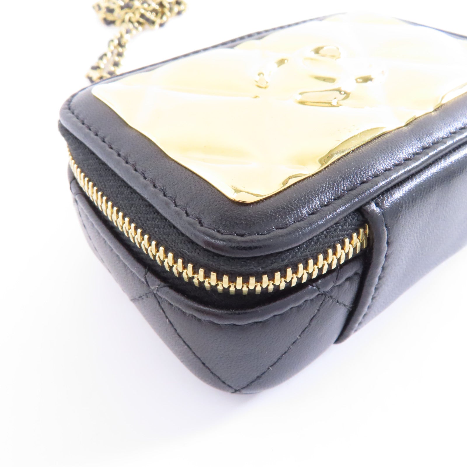 CHANEL 菱格羊皮皮革金Clutch With Chain金扣鏈帶肩背袋黑色/金色