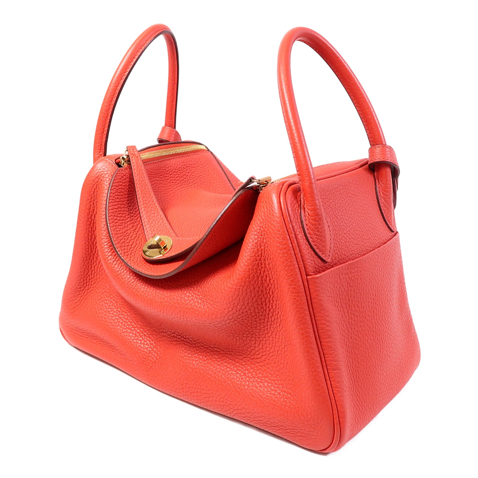 HERMES Clemence皮革Lindy 30肩背袋Rouge Tomate