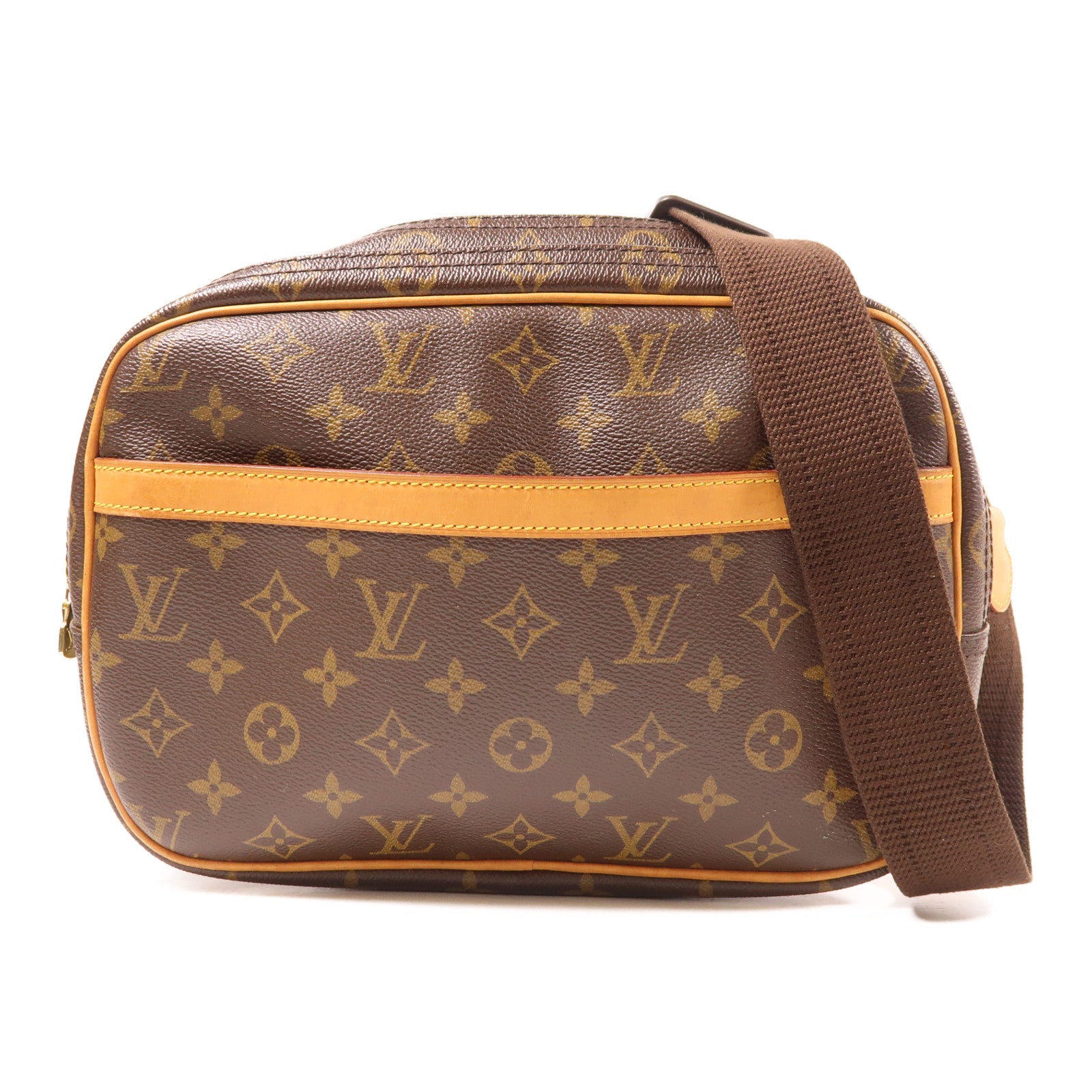 LOUIS VUITTON Monogram Reporter PM金扣肩背袋棕色