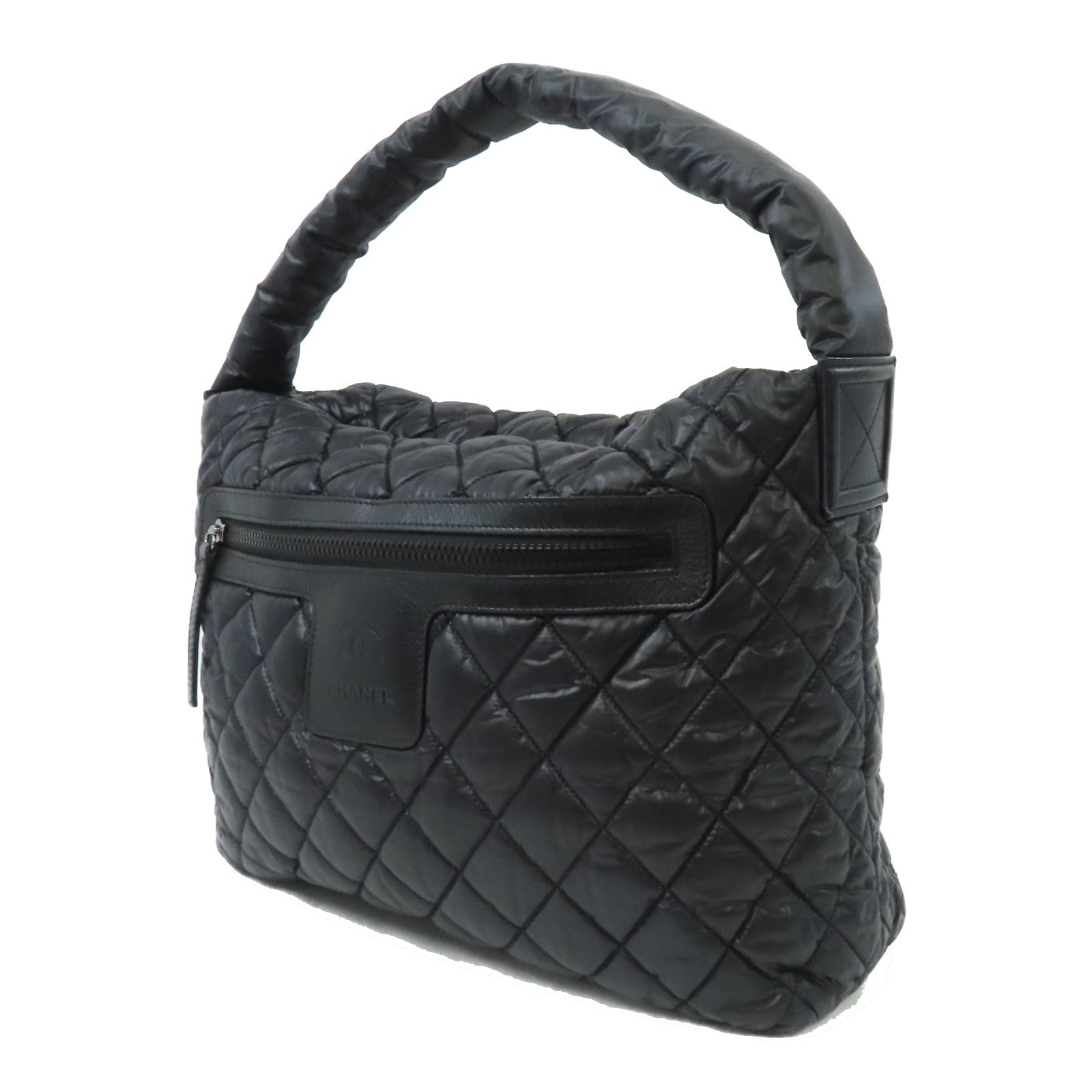 CHANEL 尼龍Coco Cocoon銀扣肩背袋黑色