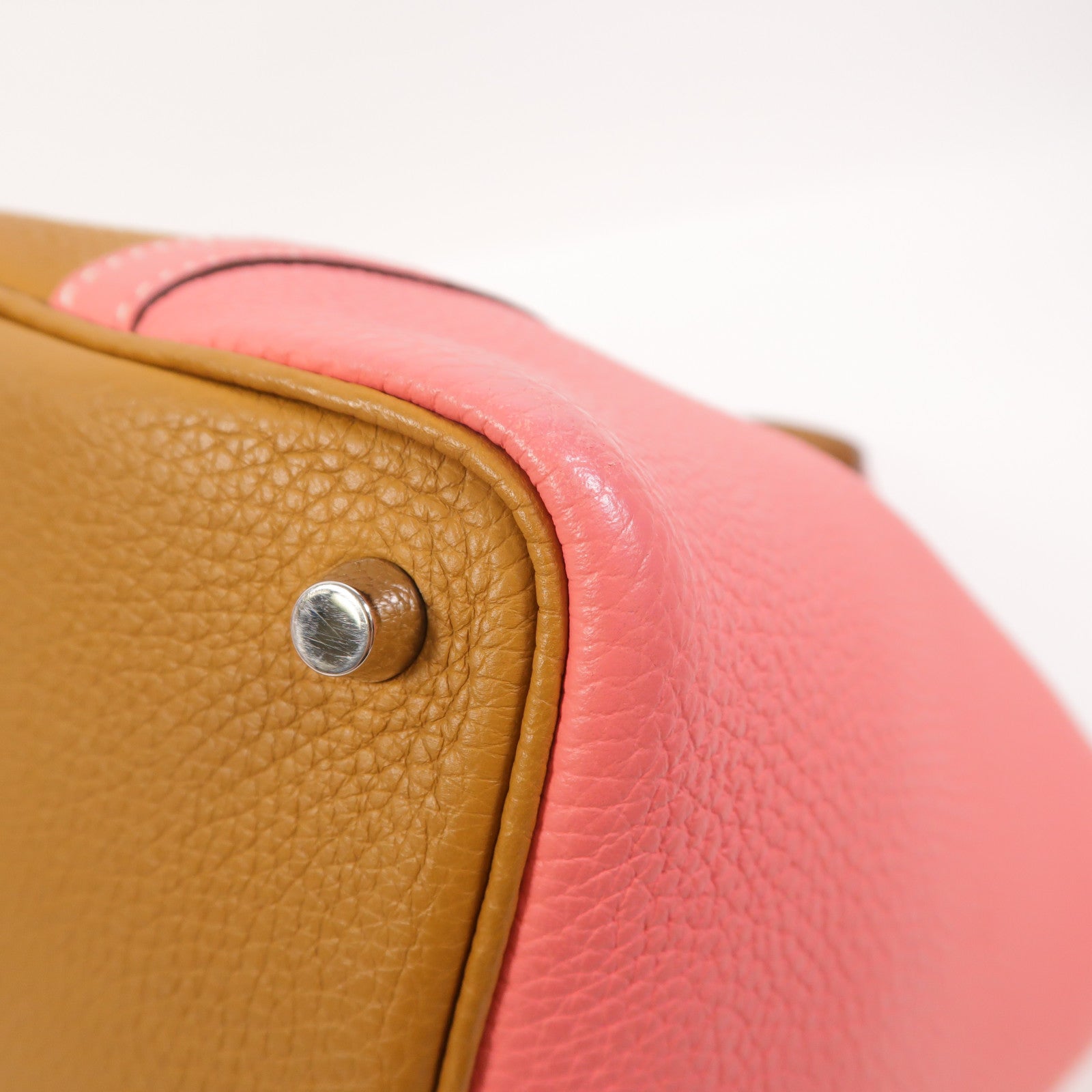HERMES Clemence皮革Picotin PM手挽袋Rose Azalee/Sesame