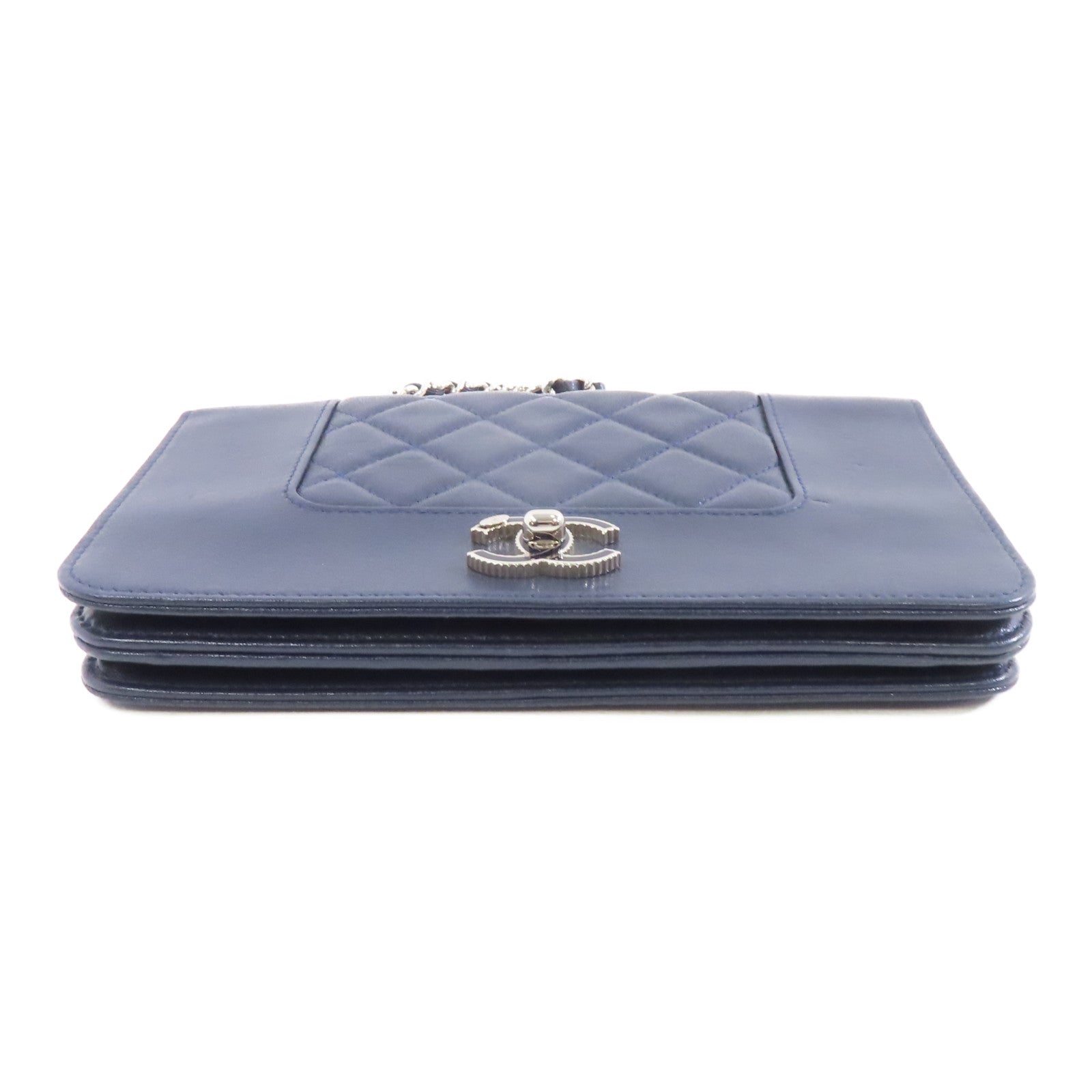 CHANEL 【激減優惠】菱格牛皮皮革Wallet On Chain Shoulder Bag銀扣鏈帶肩背袋深藍色