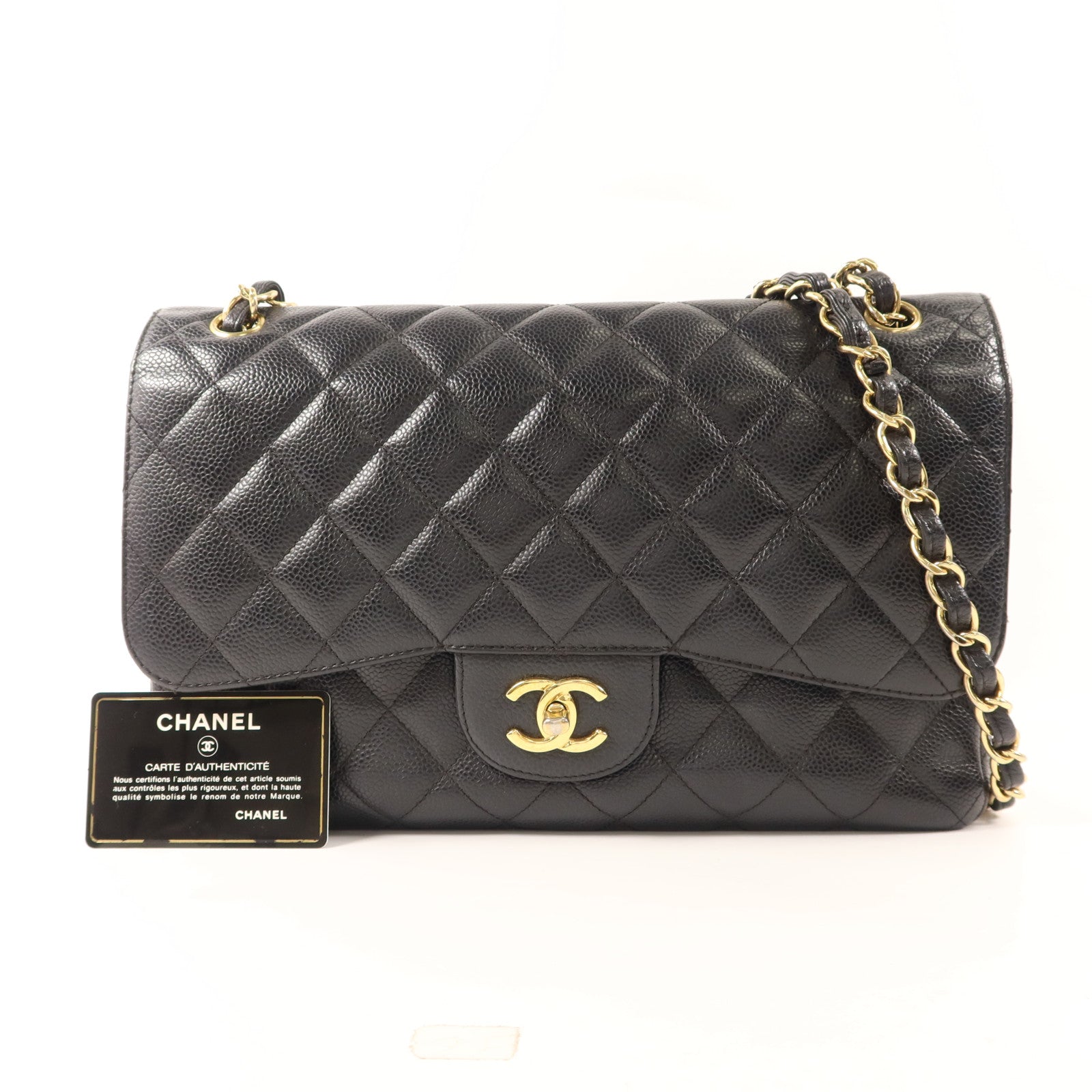 CHANEL 牛皮皮革Large Classic金扣鏈帶肩背袋