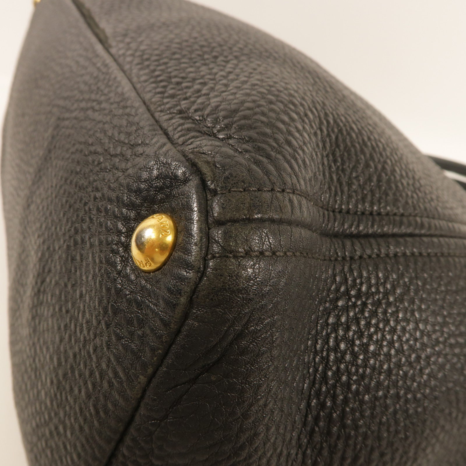 PRADA Side Pocket Tote Bag Handbag 2 Way Shoulder Bag Calfskin Leather Black