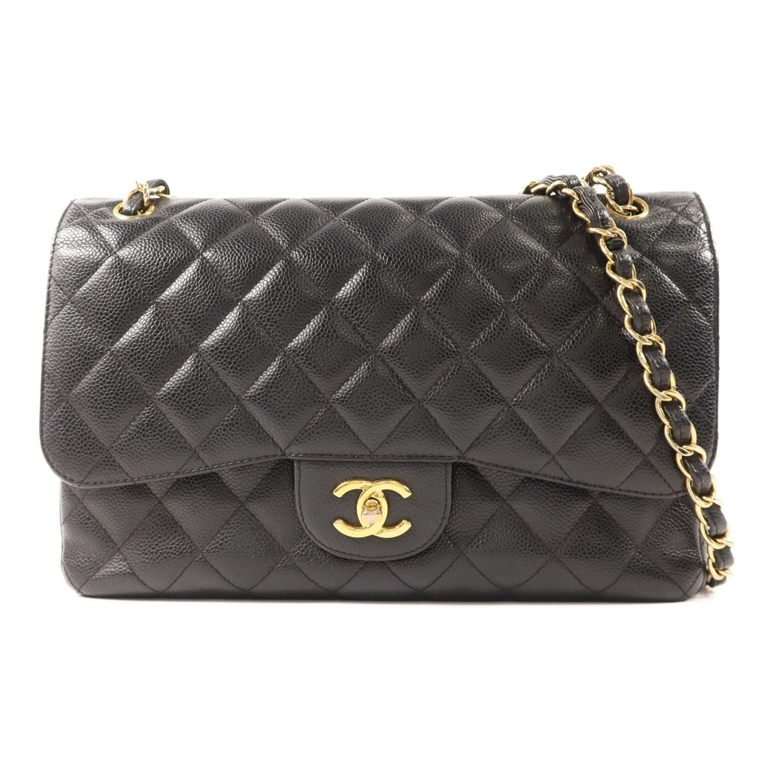 CHANEL 牛皮皮革Large Classic金扣鏈帶肩背袋