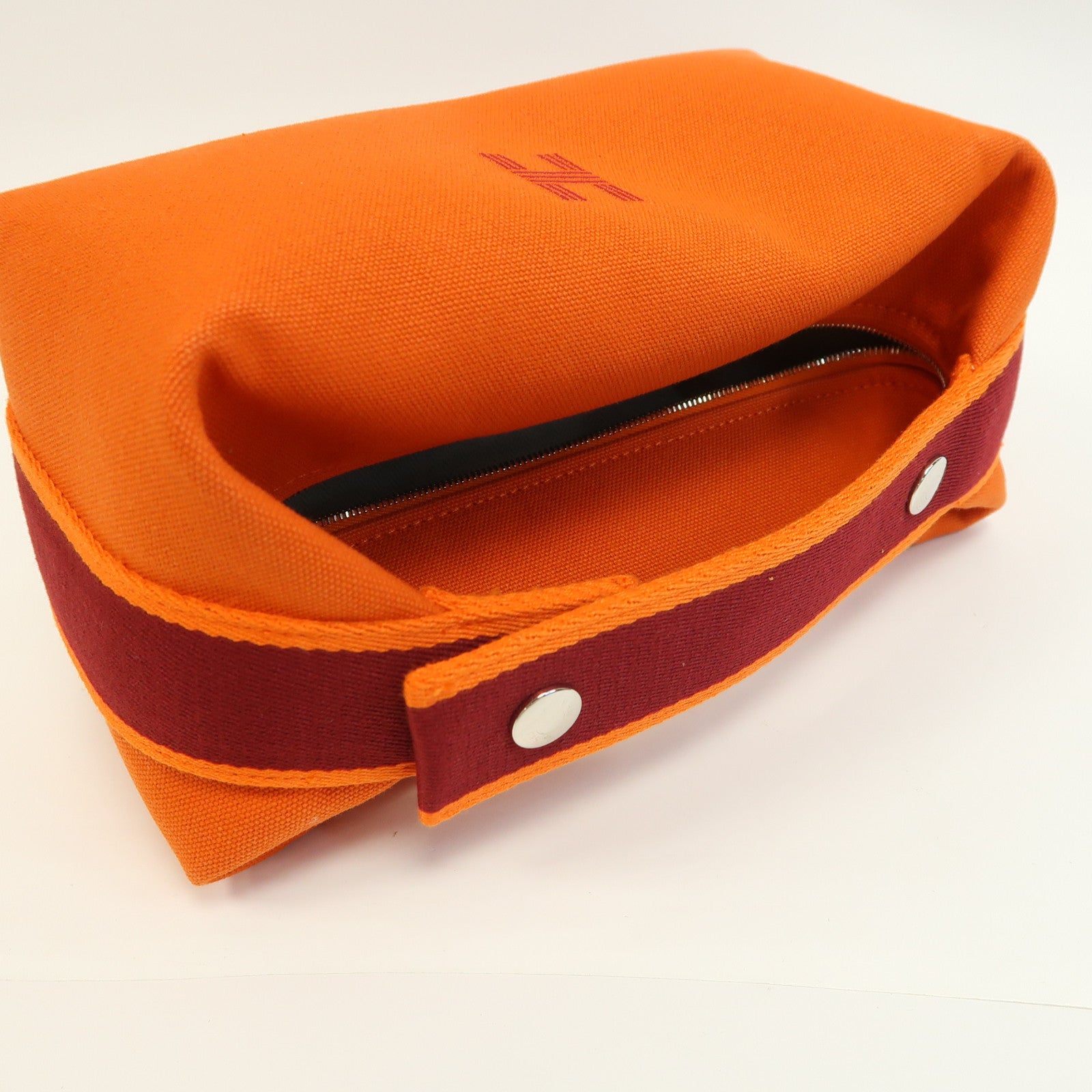 HERMES 帆布Brac-Case銀扣手挽袋橙色