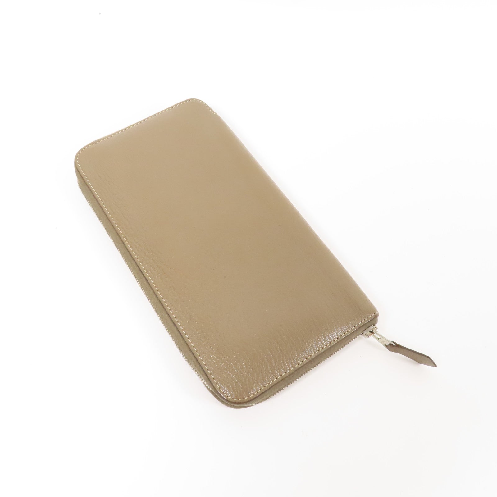 HERMES Chevre皮革Azap Wallet銀扣長錢包Etoupe