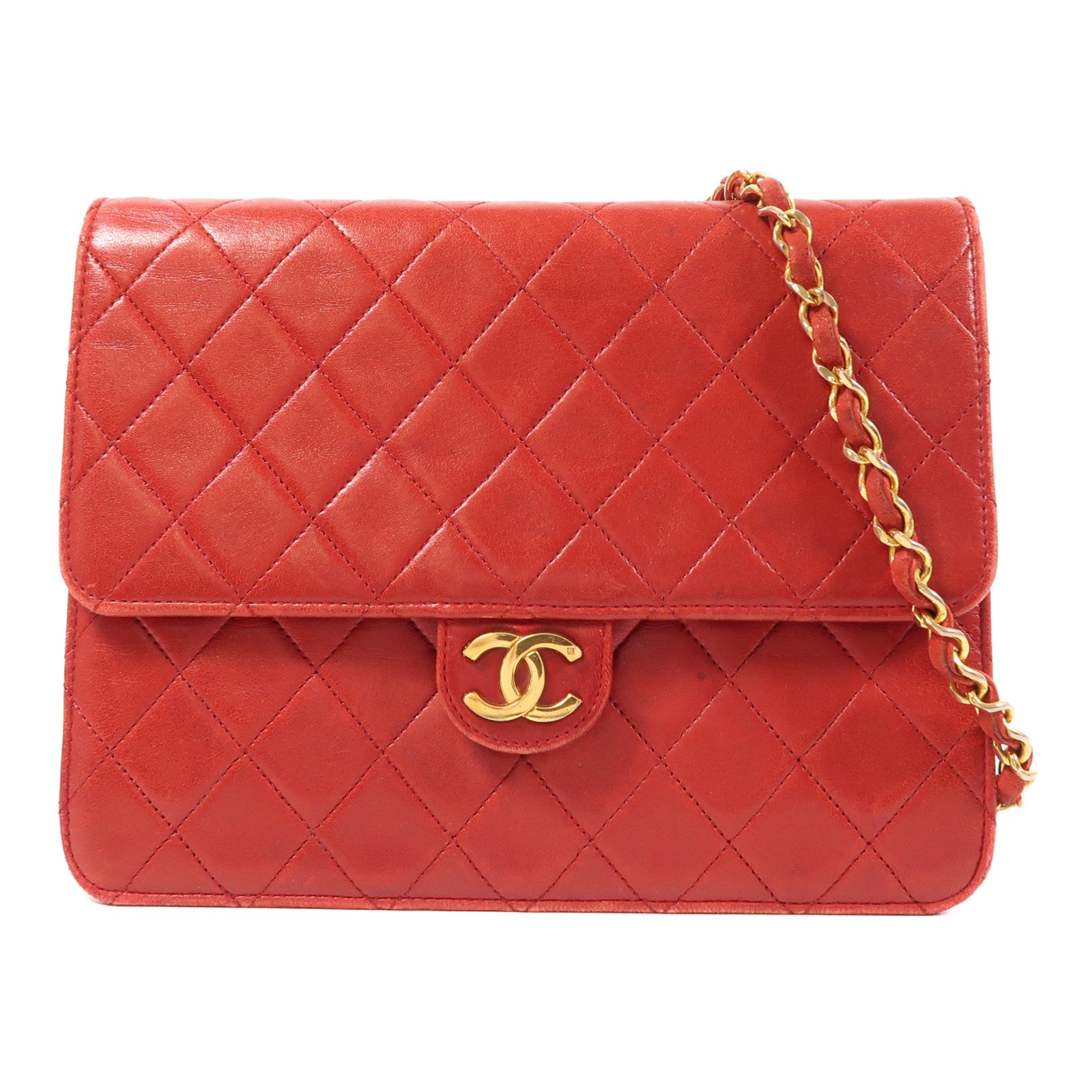 CHANEL 羊皮皮革Chain Shoulder金扣鏈帶肩背袋