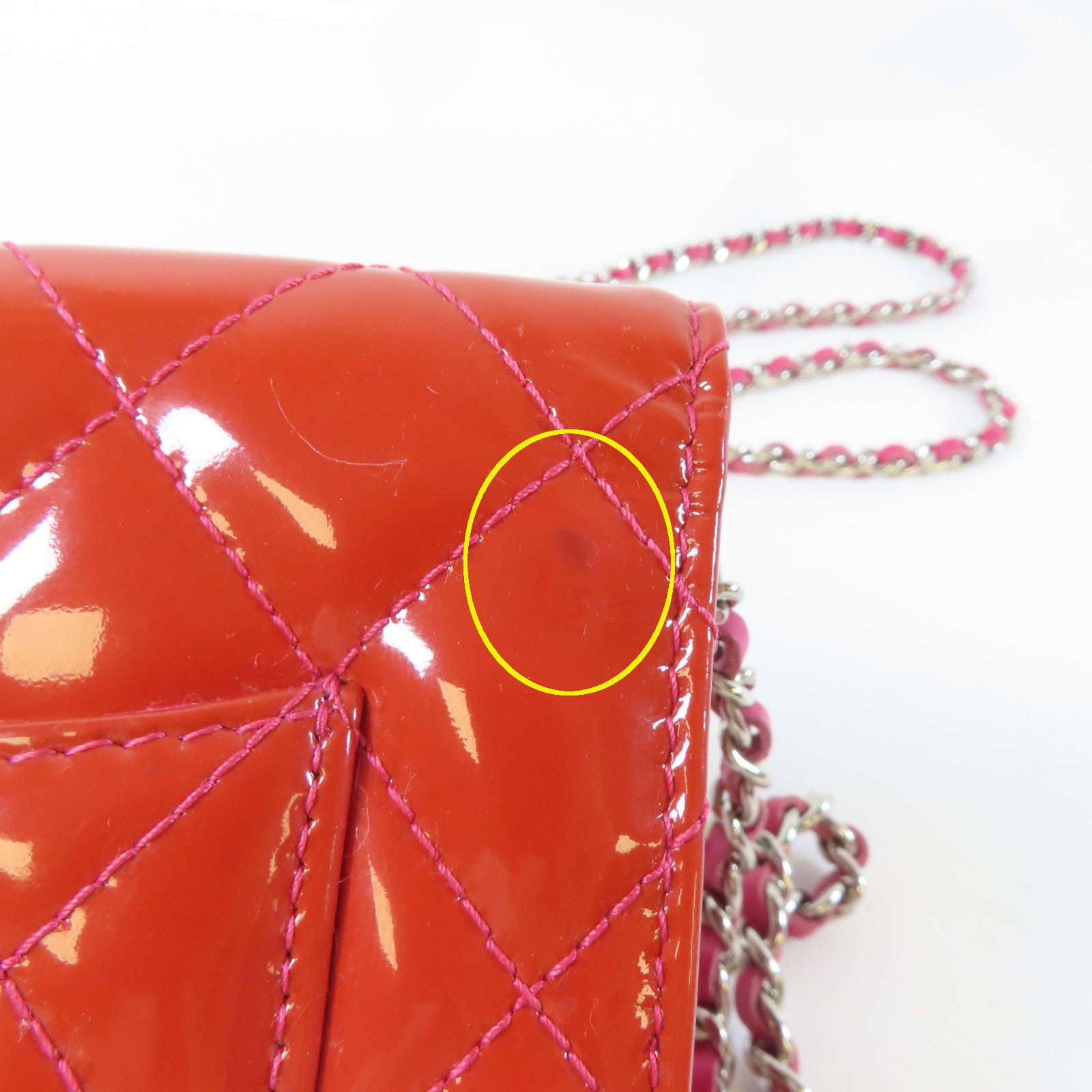 CHANEL 【激減優惠】菱格漆皮皮革Wallet On Chain銀扣鏈帶肩背袋紅色