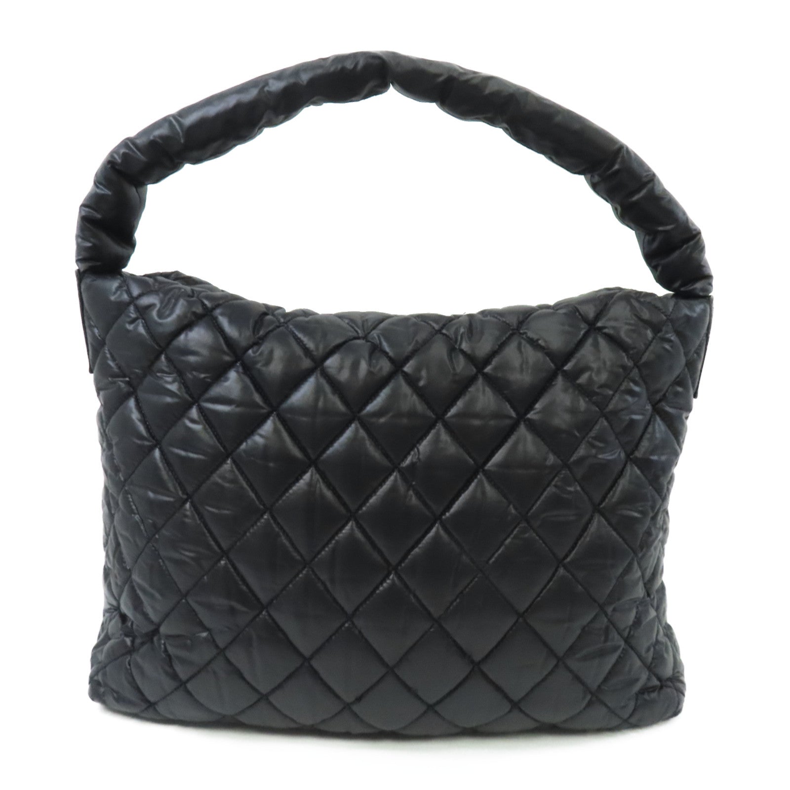 CHANEL 尼龍Coco Cocoon銀扣肩背袋黑色