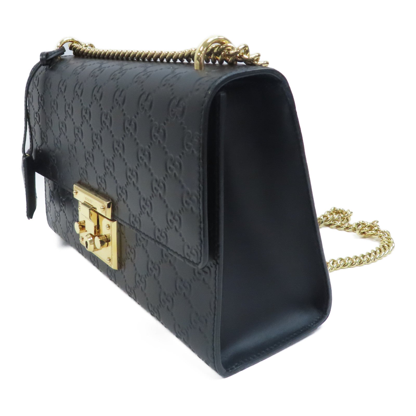 GUCCI 牛皮皮革Shoulder Bag金扣鏈帶肩背袋黑色