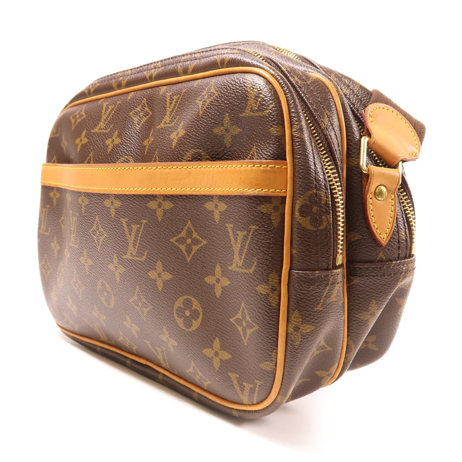 LOUIS VUITTON Monogram Reporter PM金扣肩背袋棕色