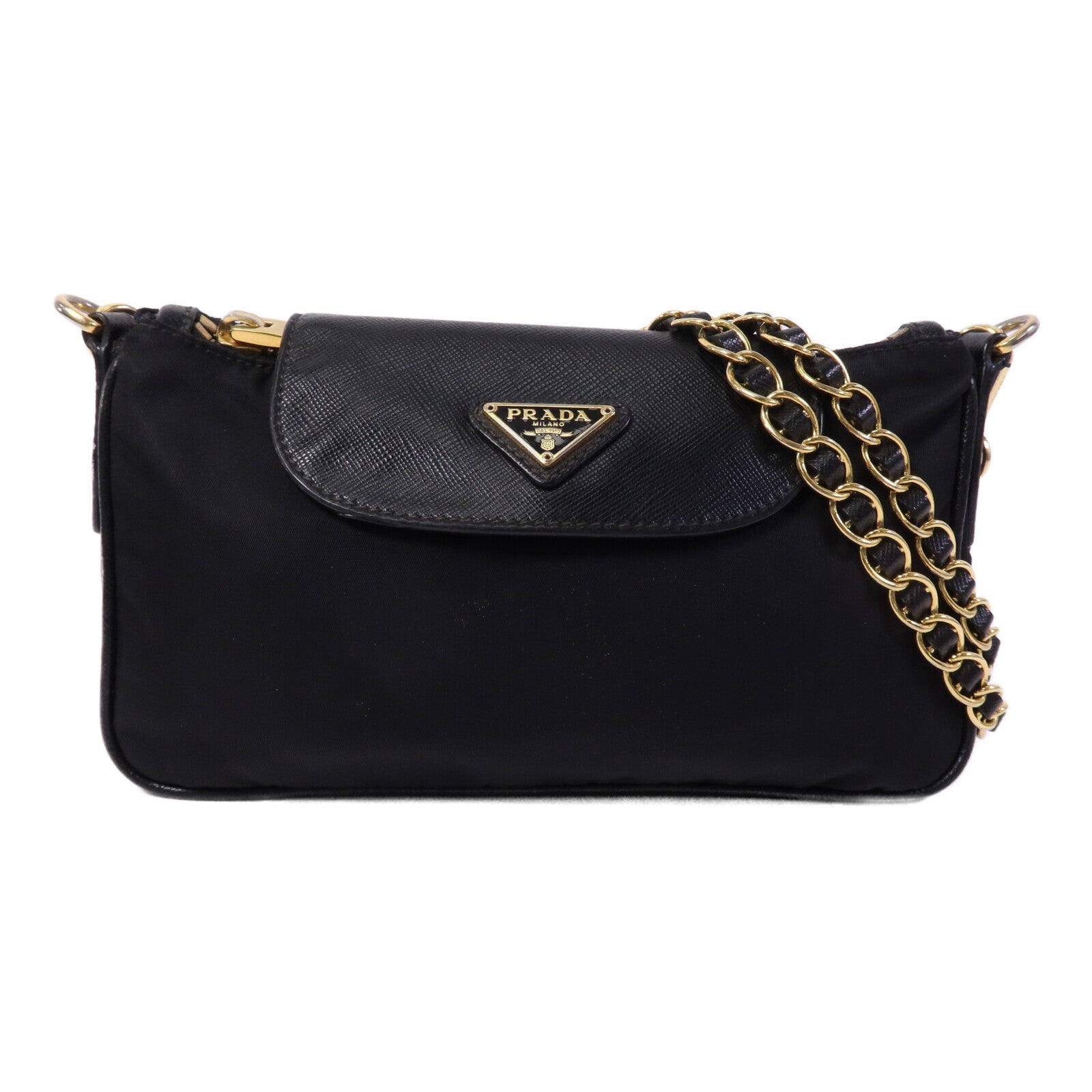 PRADA 尼龍Shoulder Bag金扣鏈帶肩背袋