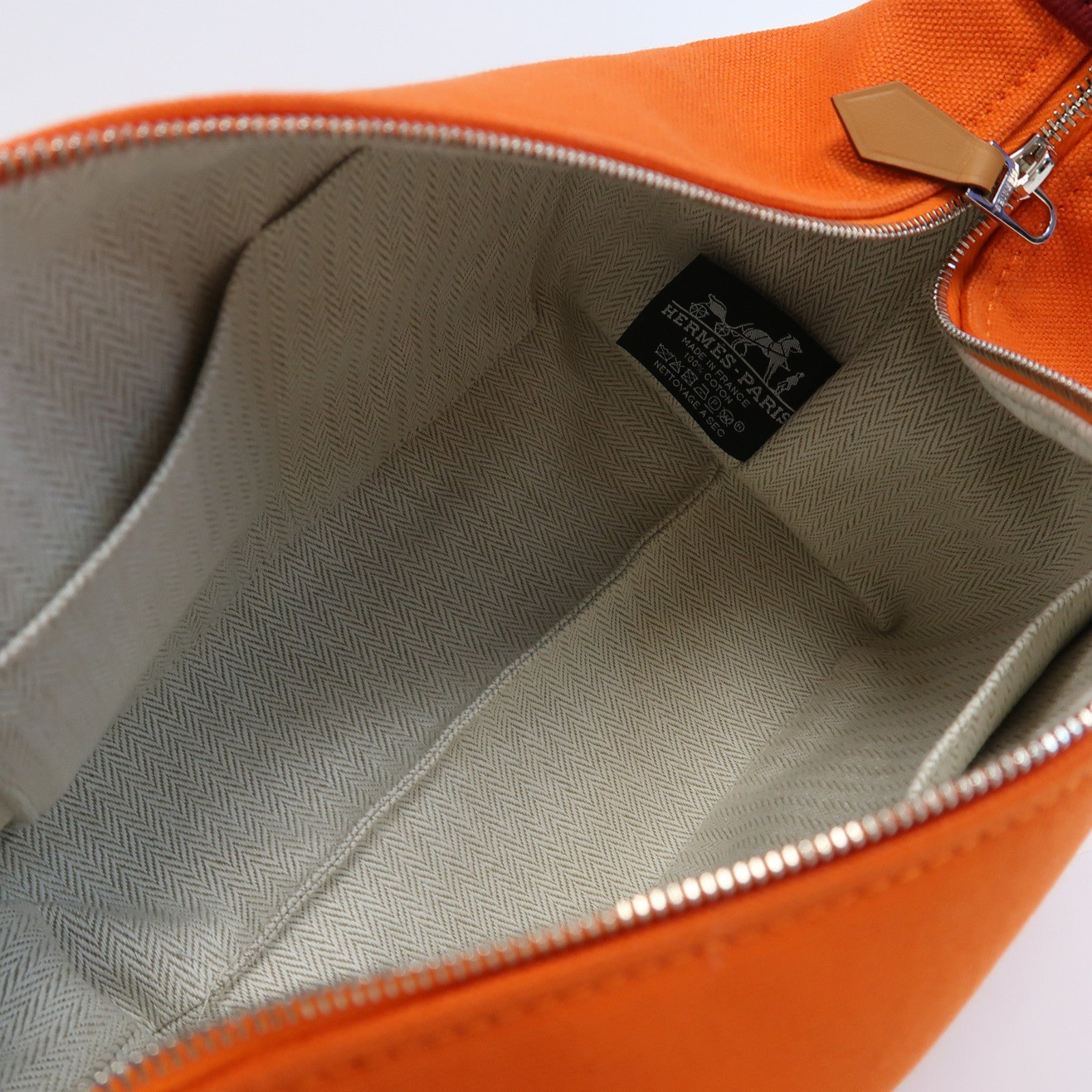 HERMES 帆布Brac-Case銀扣手挽袋橙色