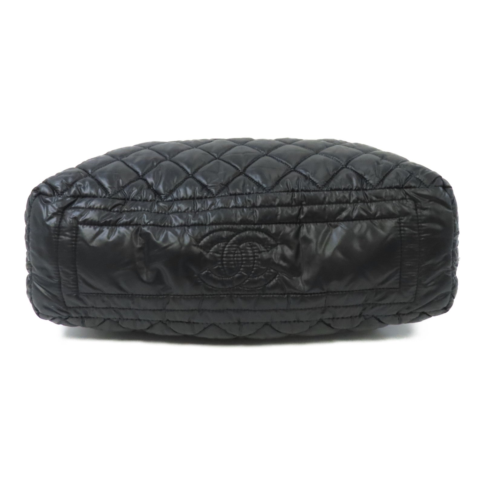 CHANEL 尼龍Coco Cocoon銀扣肩背袋黑色