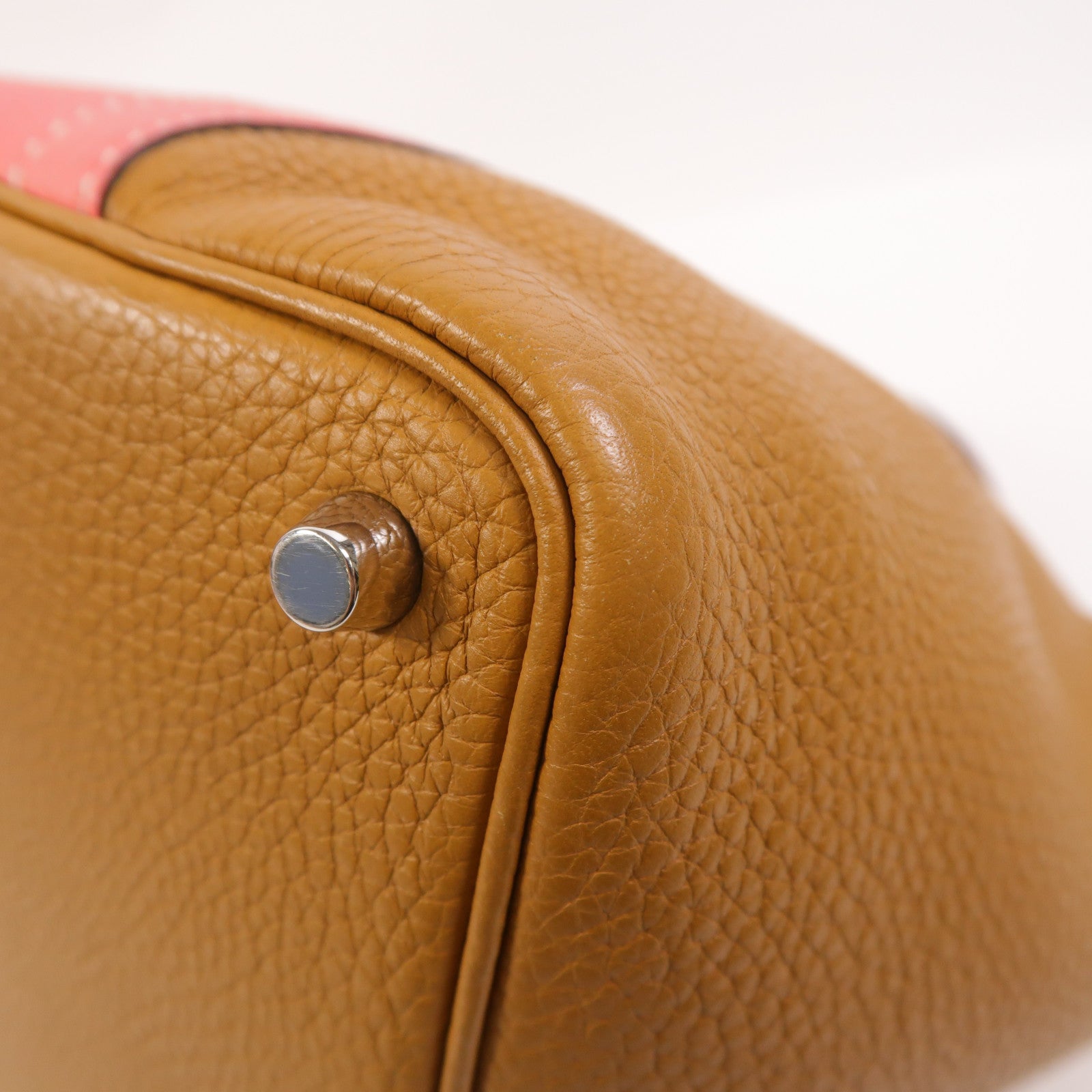 HERMES Clemence皮革Picotin PM手挽袋Rose Azalee/Sesame