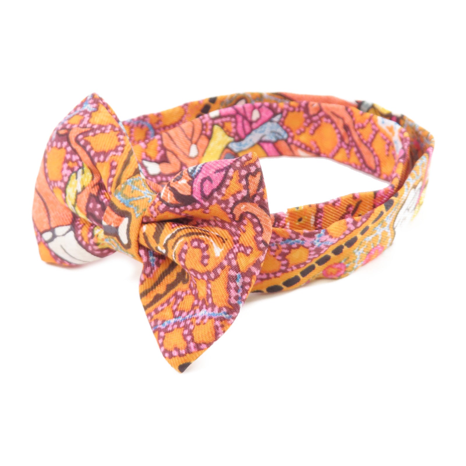 HERMES 絲質Bowtie蝴蝶領帶結橙色/彩色