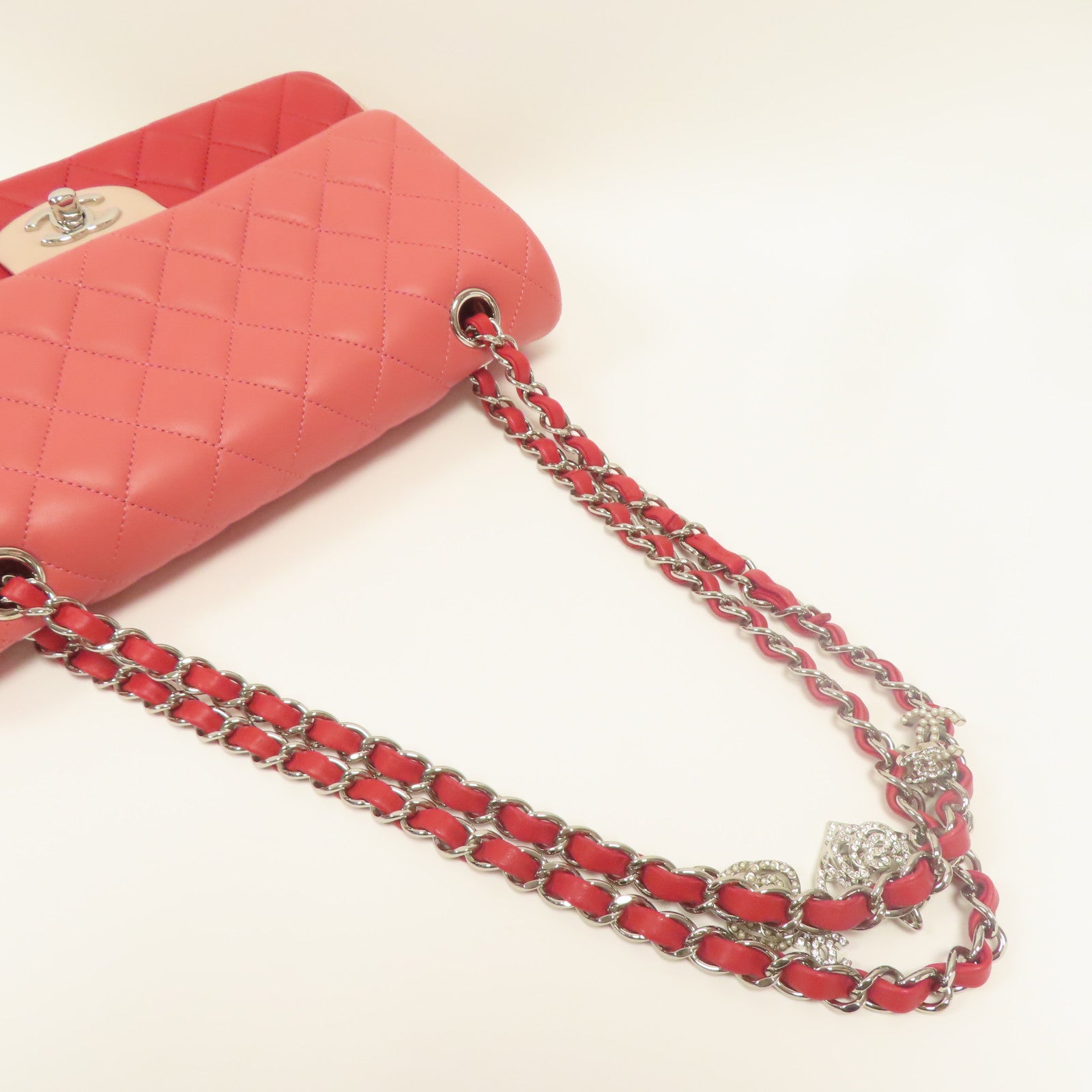 CHANEL **【激減優惠】菱格羊皮皮革Chain Shoulder鏈帶肩背袋粉紅色