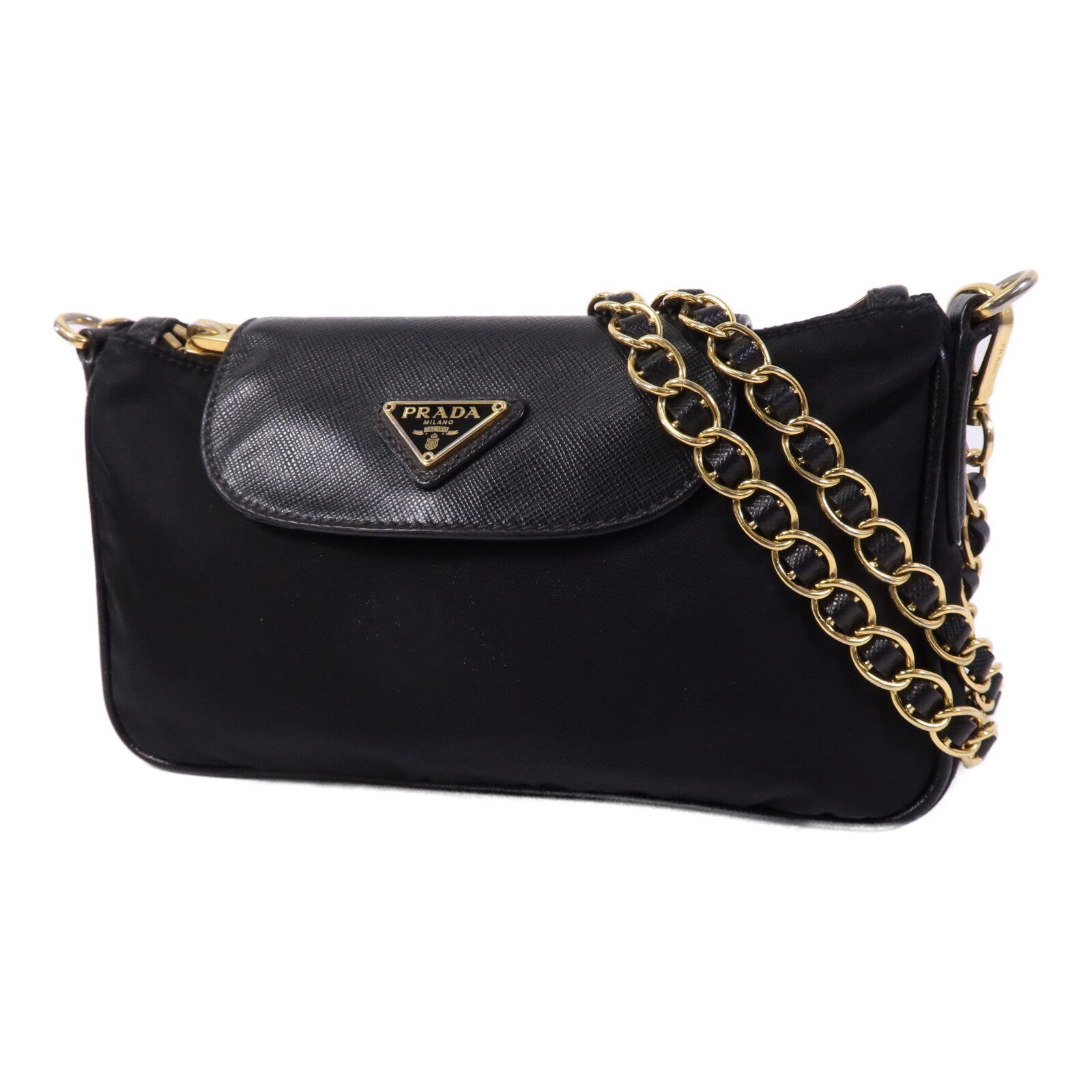 PRADA 尼龍Shoulder Bag金扣鏈帶肩背袋