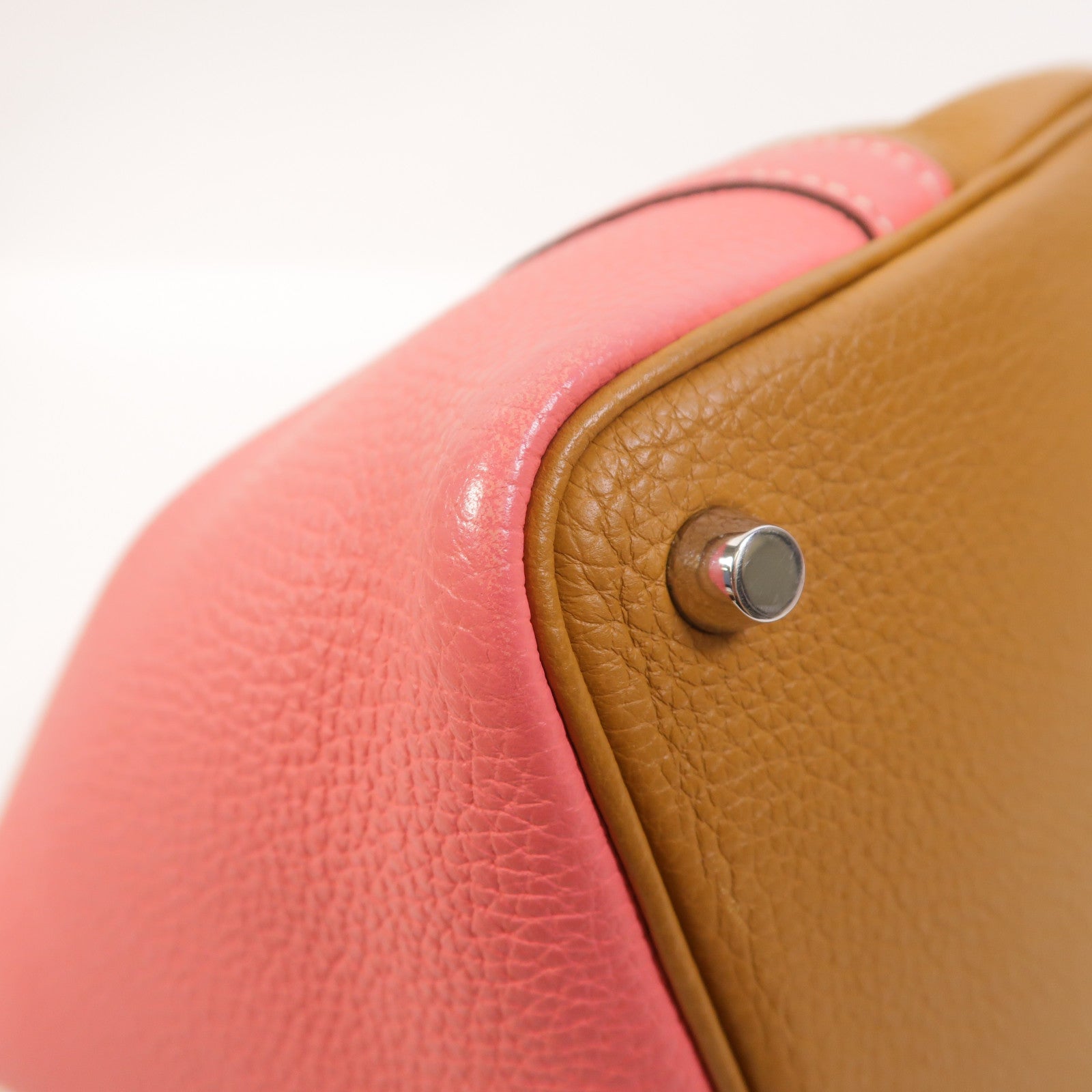 HERMES Clemence皮革Picotin PM手挽袋Rose Azalee/Sesame