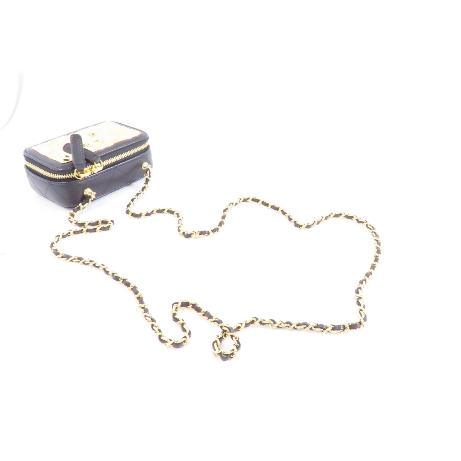 CHANEL 菱格羊皮皮革金Clutch With Chain金扣鏈帶肩背袋黑色/金色