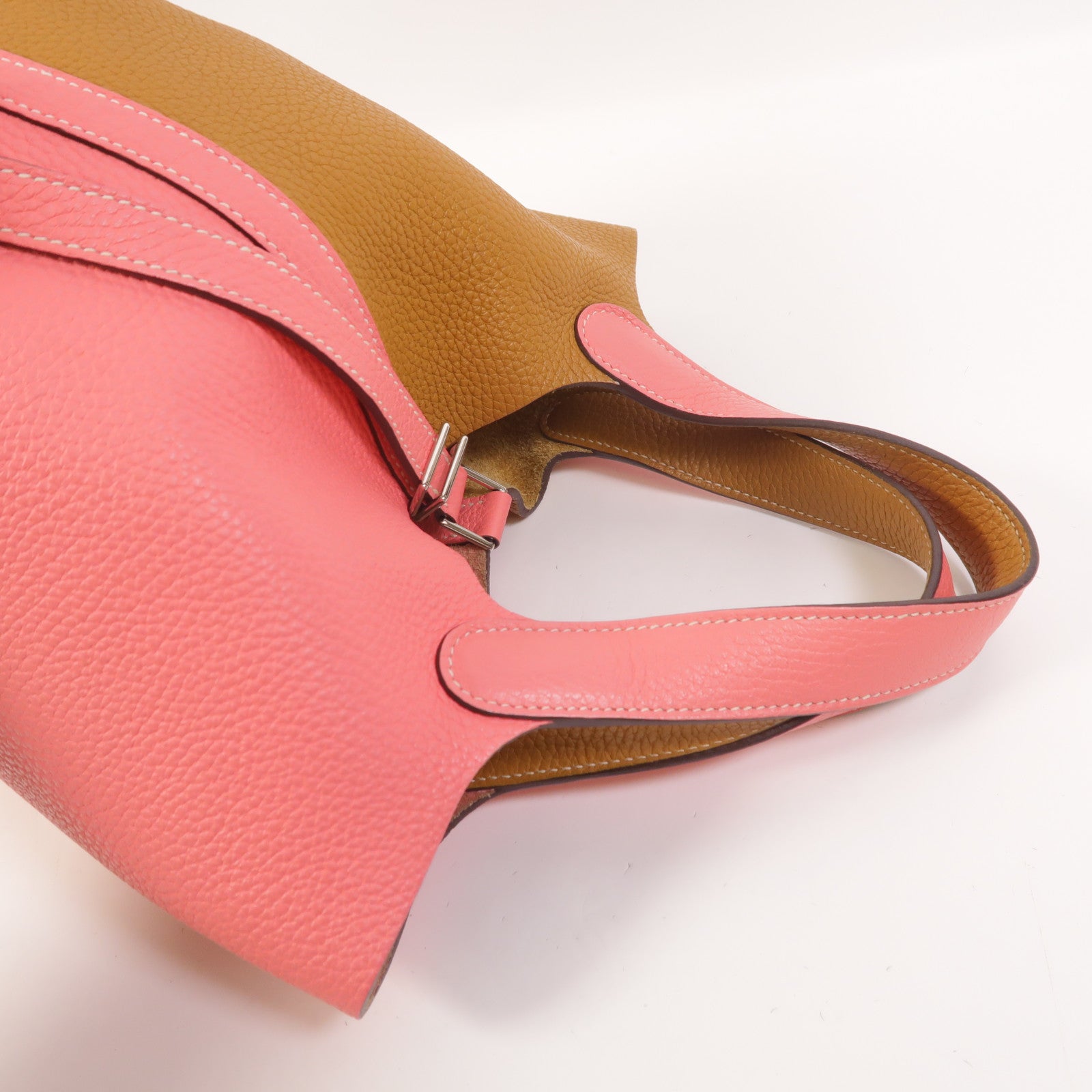 HERMES Clemence皮革Picotin PM手挽袋Rose Azalee/Sesame
