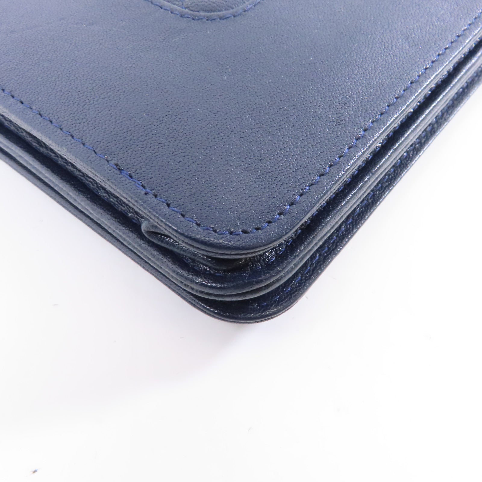 CHANEL 【激減優惠】菱格牛皮皮革Wallet On Chain Shoulder Bag銀扣鏈帶肩背袋深藍色
