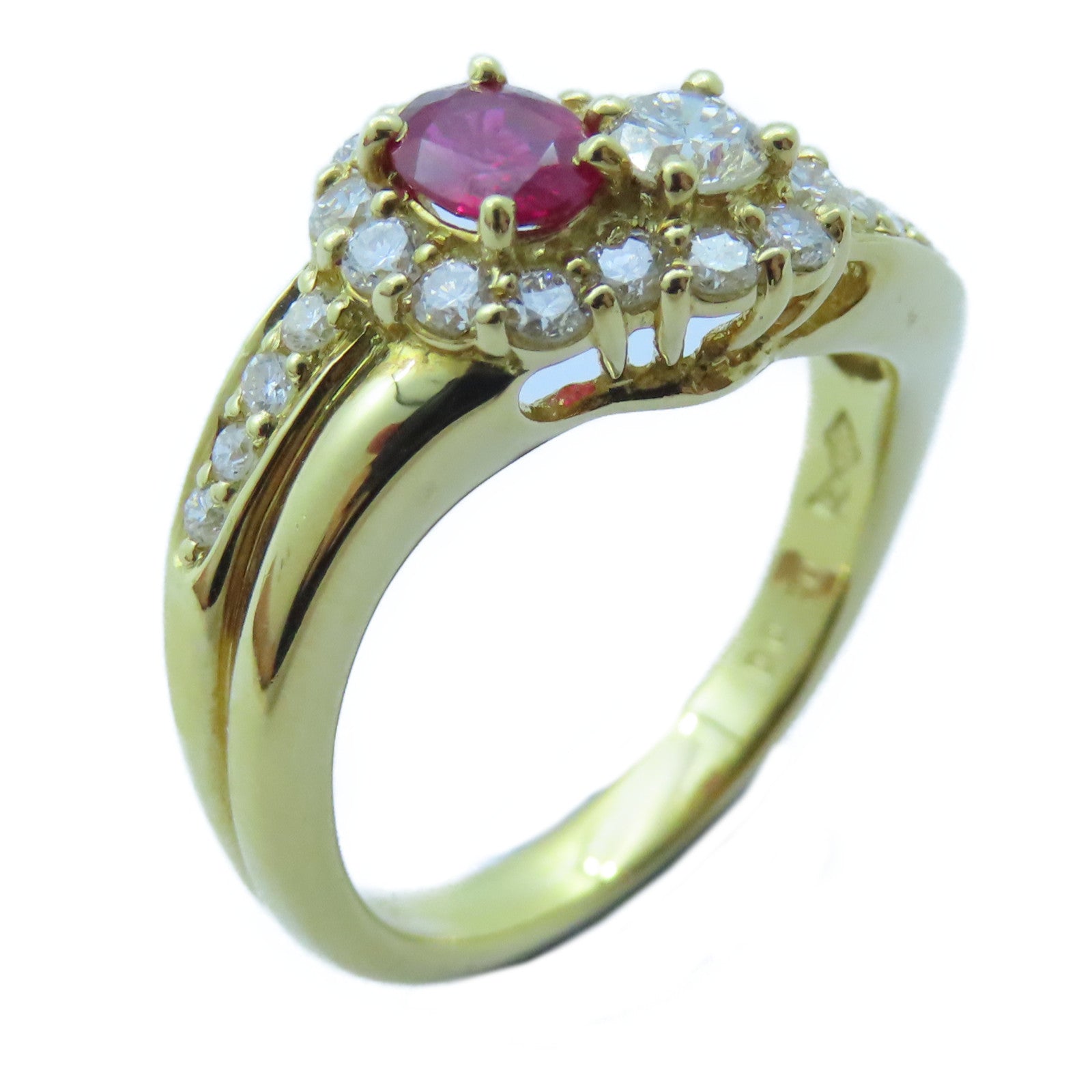 JEWELRY 【激減優惠】18K黃金Ruby Ring 0.36ct紅寶石/0.70ct鑽石戒指US#6