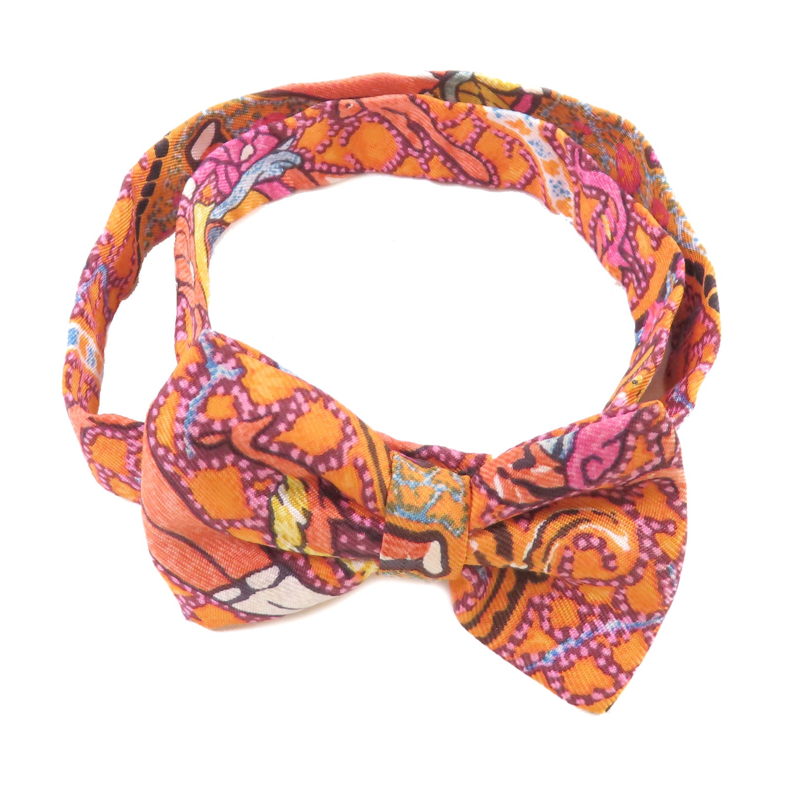 HERMES 絲質Bowtie蝴蝶領帶結橙色/彩色